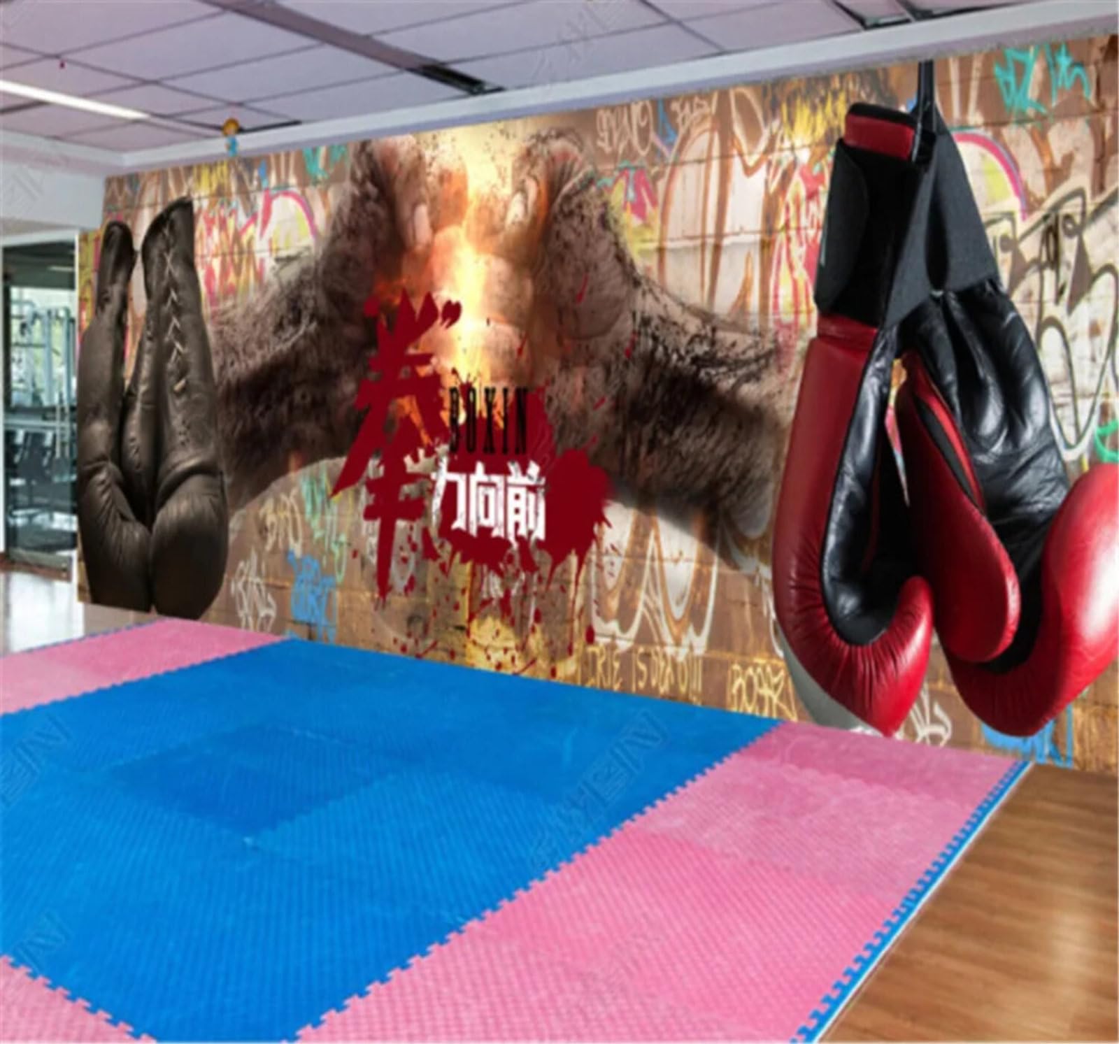 Xlming 400Cm×280Cm(B×H) Retro Nostalgic Graffiti Boxing Gym Decor 3D Wallpaper Luxury Home Dining Decor Paste Sofa Living Room The Wall For Bedroom Mural-400Cm×280Cm