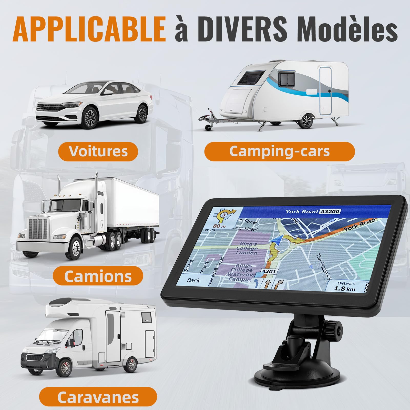 GPS de Navigation, Riloer 7 Pouces Navigation Portable avec Accessoires Secteur, Cartographie Europe Toute Vie Mise à Jour Gratuite, Support Camion/Camping-Car, Lecteur Multimédia