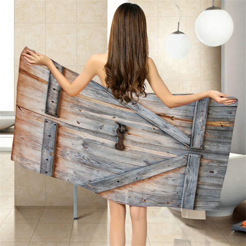 Moslion Comfy Bath Towels Rustic Old Barn Doors Boards Soft Bathing/Beach/Camping Towel for Women Men Girls Boys Large Size 64x32 Inches