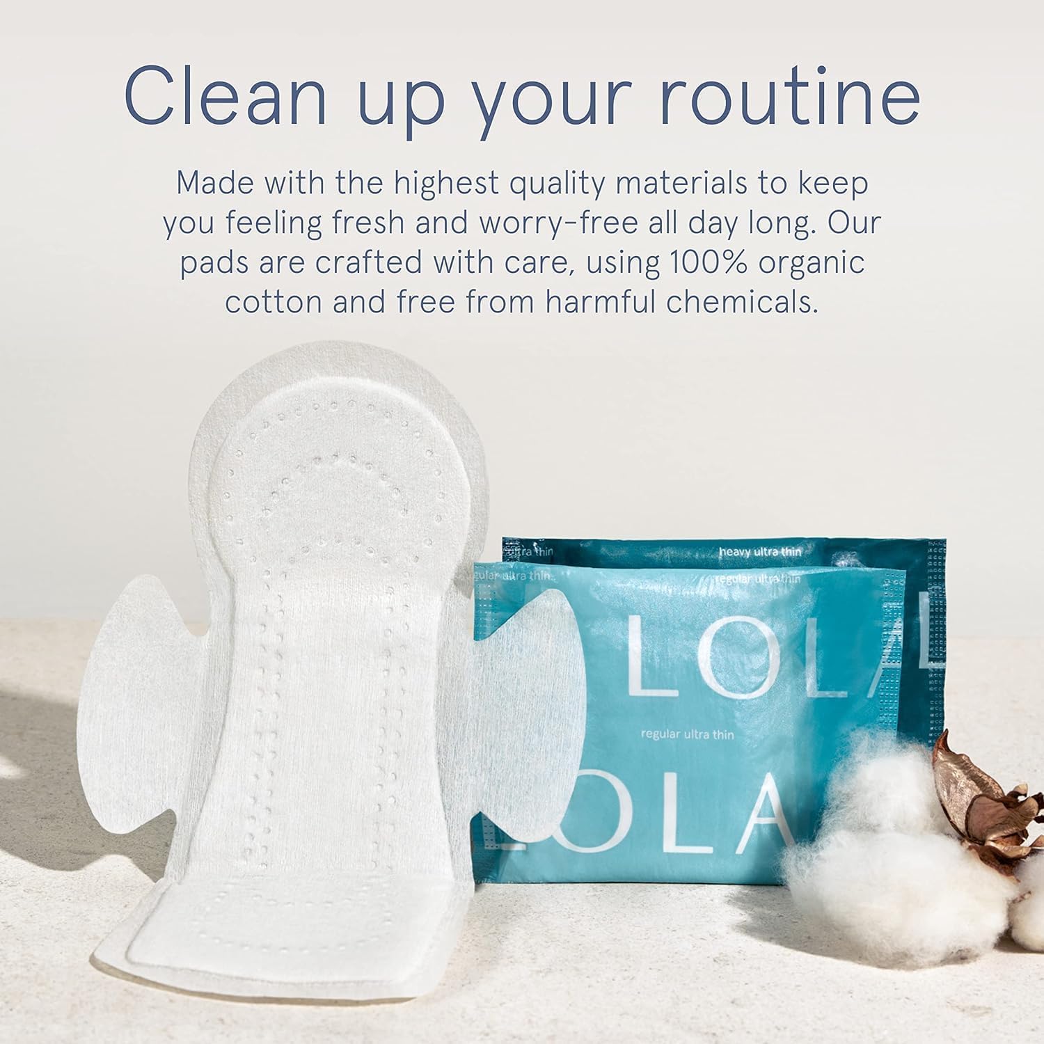 LOLA Cotton Pads - Ultra Thin Pads with Wings - Organic Cotton Hypoallergenic Material - Organic Panty Liners - 36 Count, Regular - Image 5