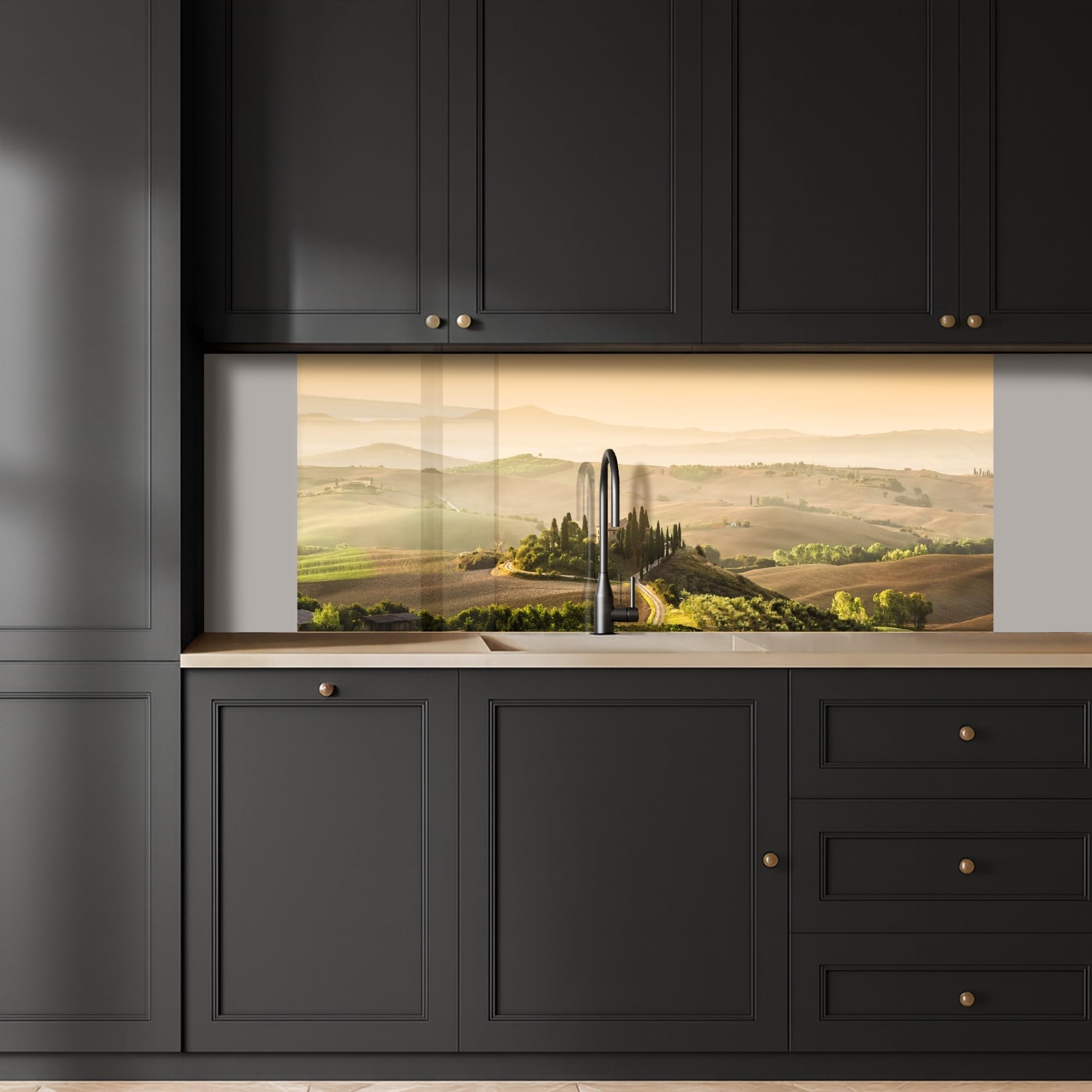 KitchenYeah© Credence Cuisine Sur Mesure 60x150 cm Plaque Adhesive Murale Panneau Decoratif Interieur Peel And Stick Mural Protection Mur Paysage - Toscane - Lumière Du Matin