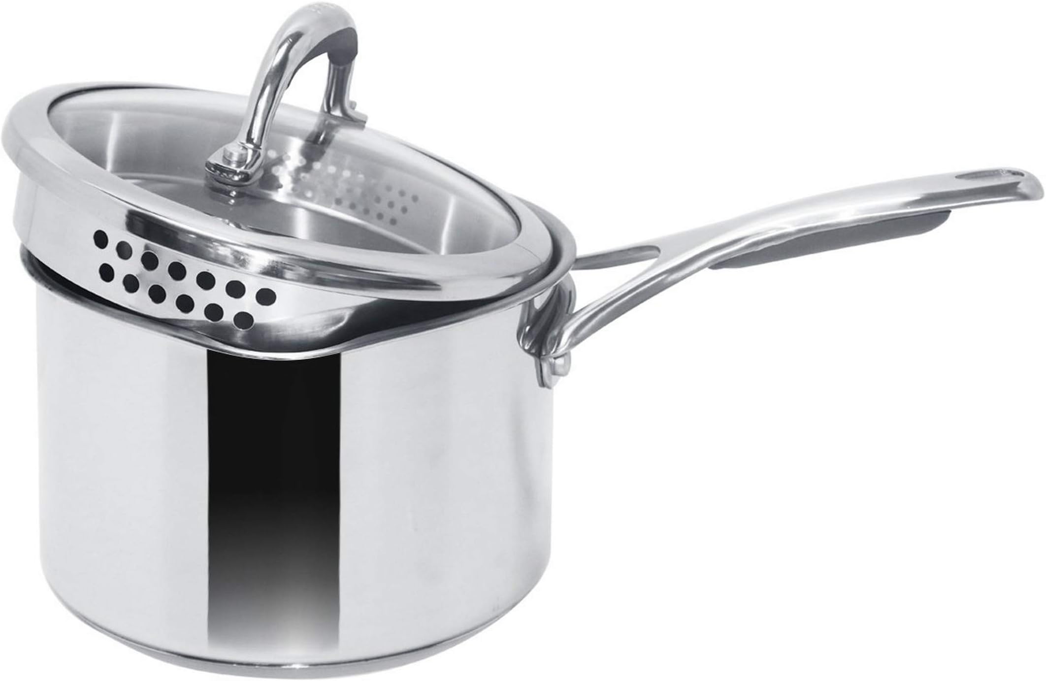 Select Nickel Free Stainless Steel Saucepan | Sauce pan with triply Base| Sauce Pot with Straining Glass Lid |Milk pan with Lid | Gas and Induction Compatible, 18cm/ 2.73 Liters, Silver |