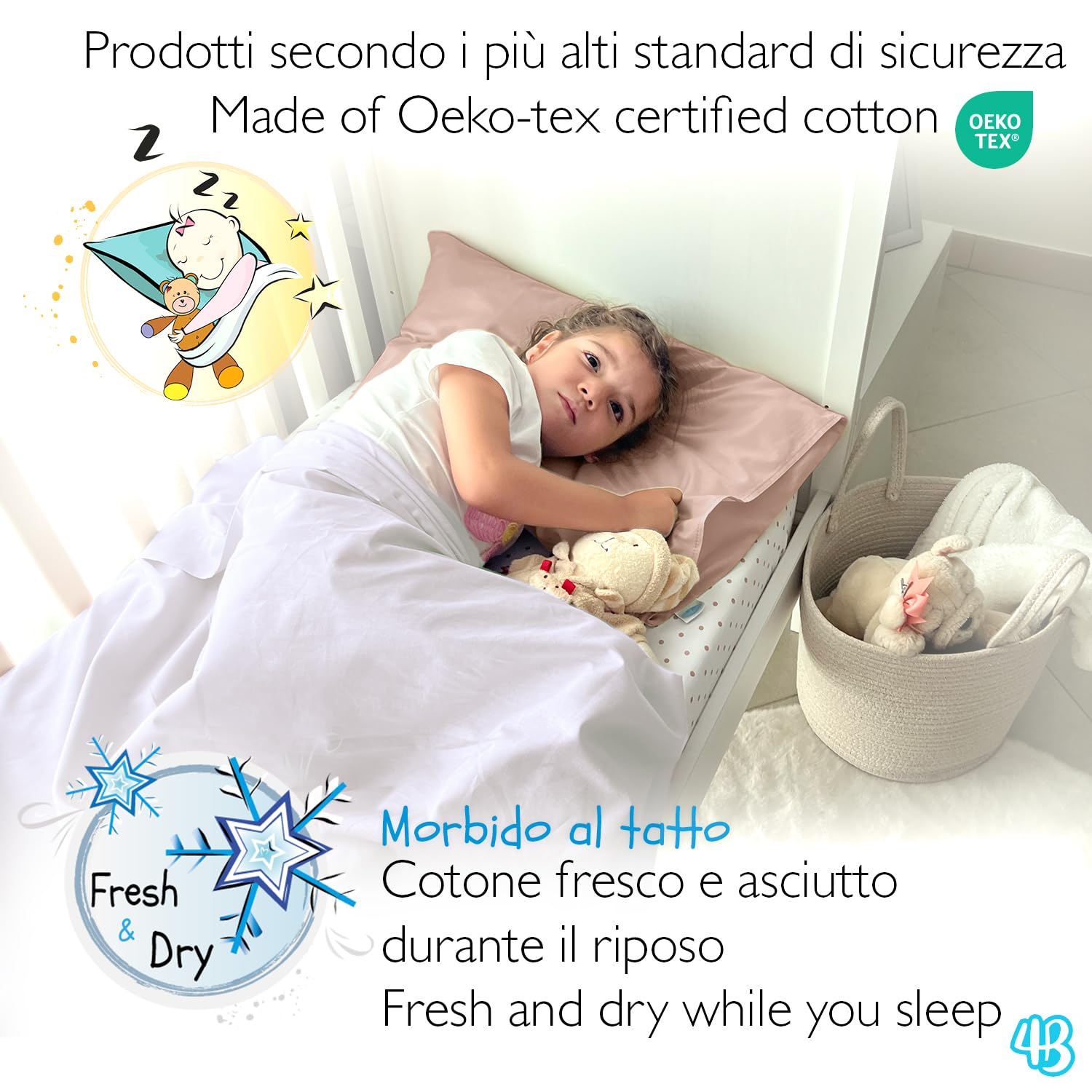 4BABIES - Lenzuolo sopra per culla - Lenzuolino lettino con sbarre - Biancheria da letto per bambini in 100% Cotone Made in Italy certificato OEKO-TEX - Bianco