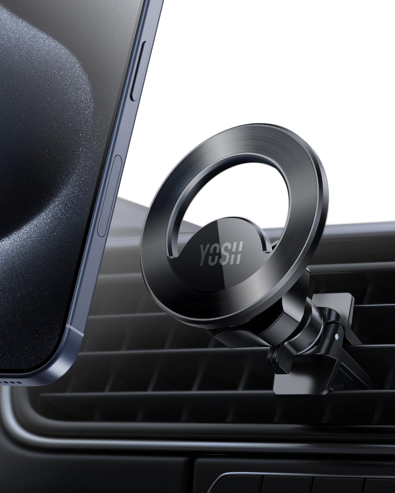 YOSH Mag-Safe Car Mount for Air Vent, 2023 New Magnetic Phone Car Mount with 20x N55 Magnets, iPhone Car Phone Holder Cradle, Only for iPhone 15/14/13/12 Series & Mag-Safe Case with Double Lock Clips