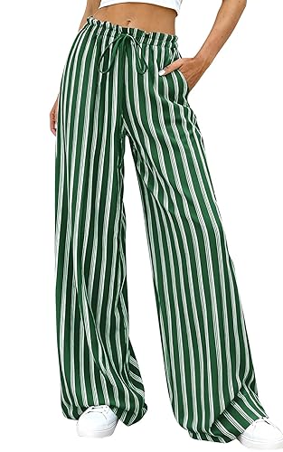 PRETTYGARDEN Women's Wide Leg Palazzo Pants Dressy Casual Striped Y2K