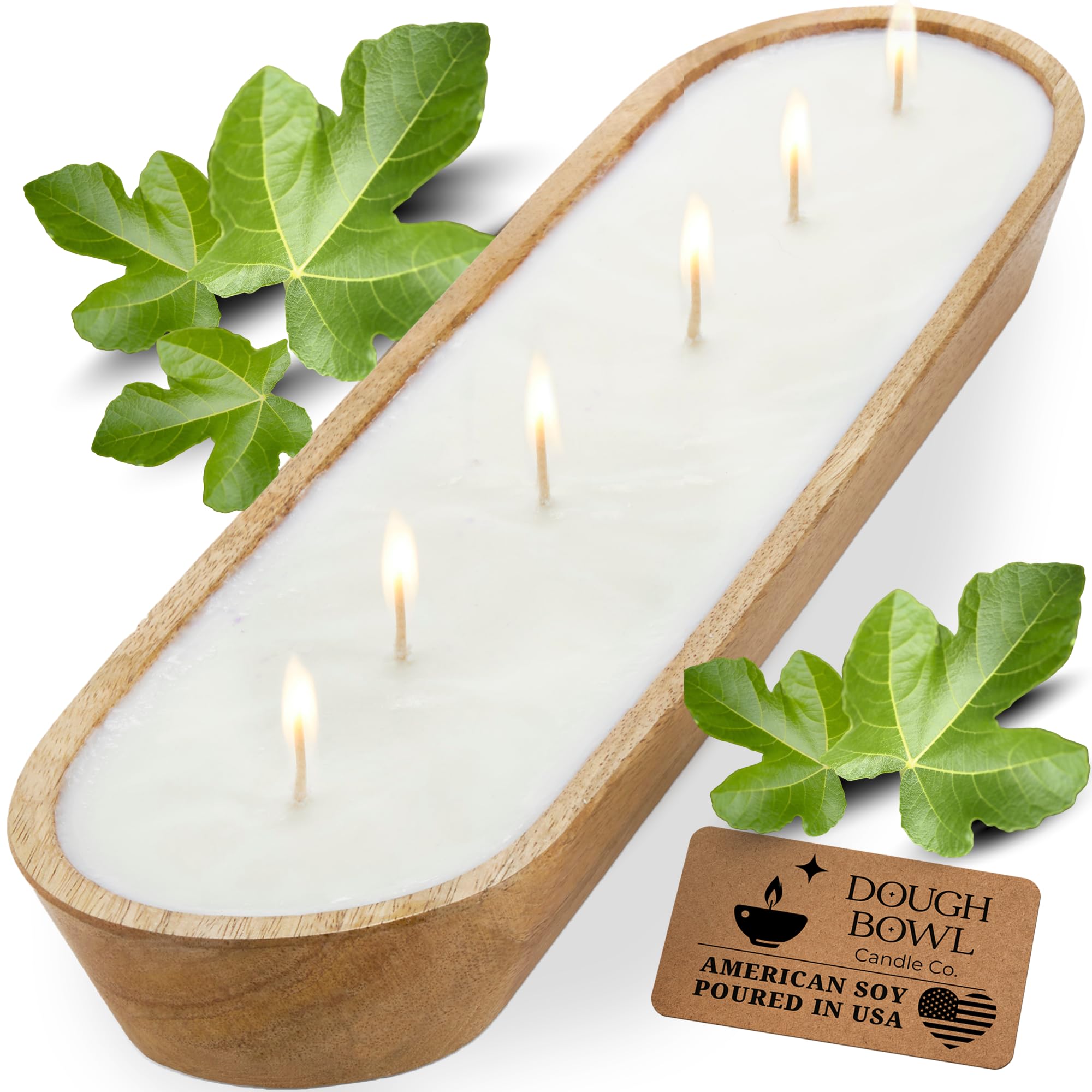 Dough Bowl Candle Co. Candela di soia al fico mediterraneo – 6 stoppini rustica decorazione per tavolino da caffè in campane di legno, candela ciotola in legno da 907,2 g, regalo naturale per donne o