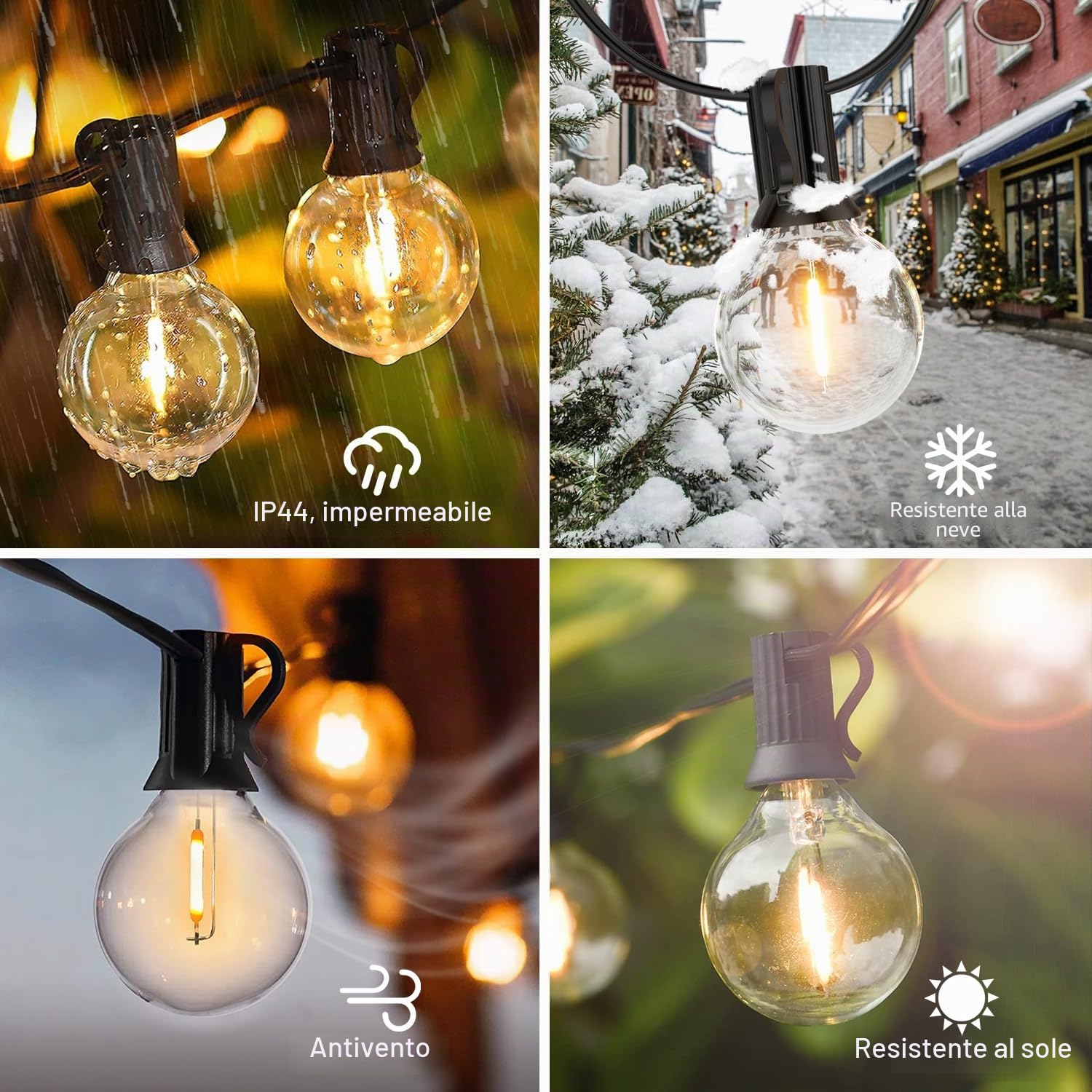 GreHom Catena Luminosa Esterno, 25+1 G40 LED, 15M/50FT, IP65 Impermeabile Luci da Esterno Giardino, USB o Carico Luci Solari Esterno, 8 Modalità, Decorazioni Giardino, Festa, Matrimoni, Gazebo