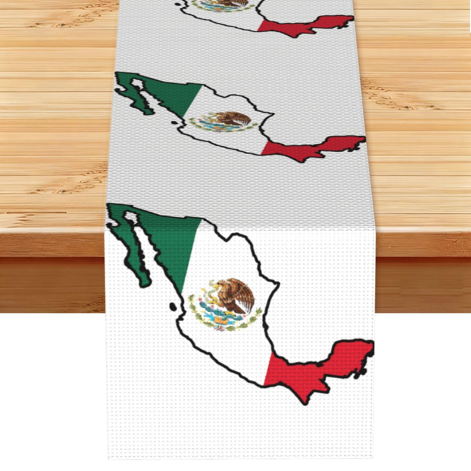 Mexico Flag Map Printed Dining Table Runner 13x72 Inch, Non-Fading Decor for Kitchen Dresser Fireplace Mantel