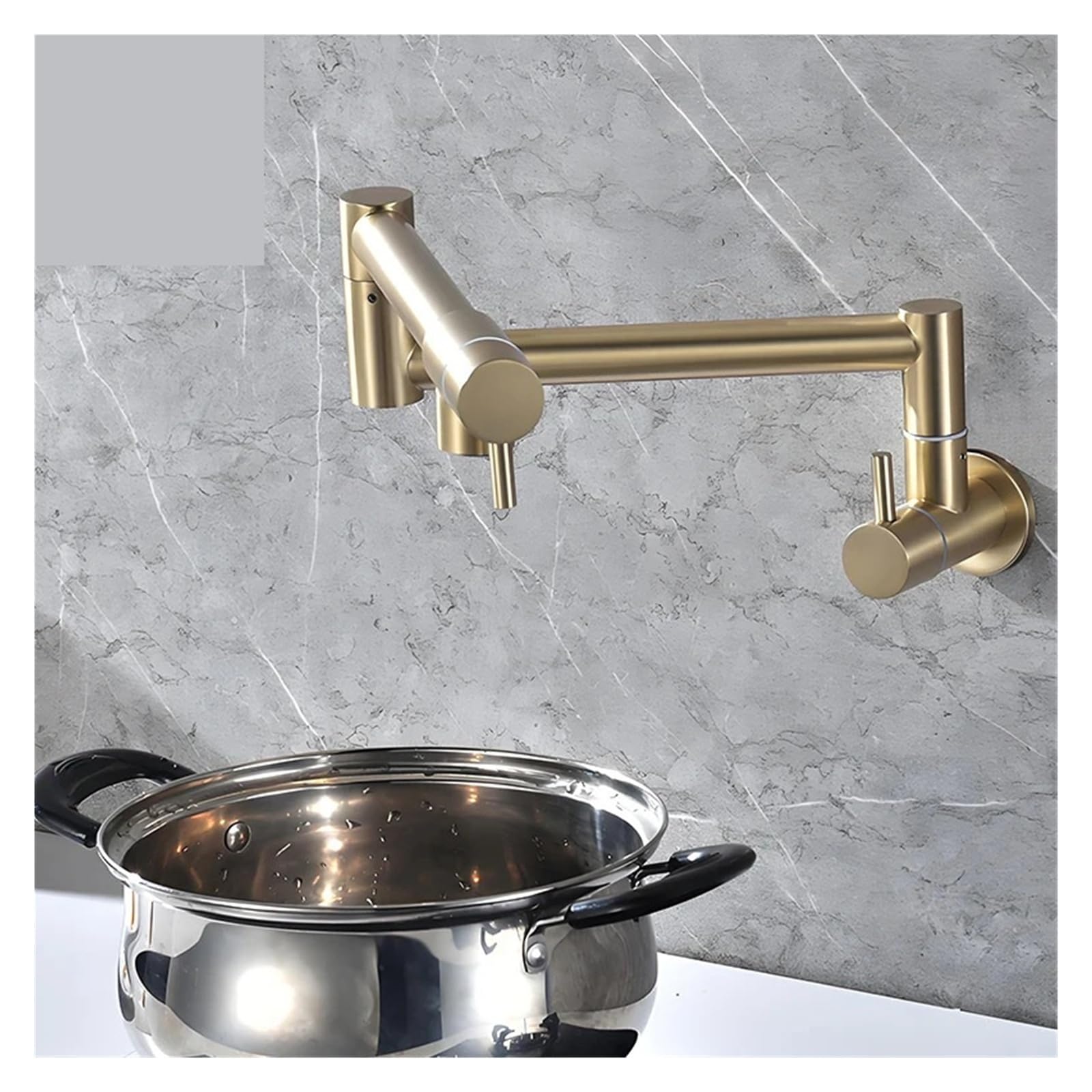 Grifos mezcladores para Fregadero Grifo de Cocina Plegable Acero Inoxidable baño con Agua fría y Giratorio Oculto la mayoría los escenarios (Grifo Dorado Cepillado).