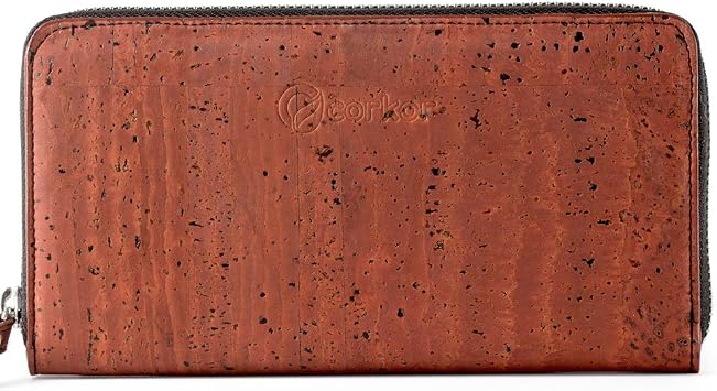 Corkor Cork RFID Long Wallet Womens Clutch - RFID Blocking - Vegan Leather Cruelty Free Eco Friendly - Red