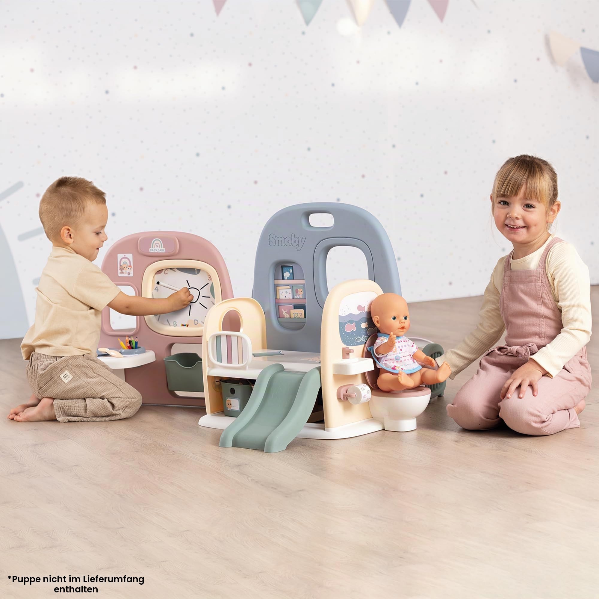 Smoby - Baby Care Puppen-Kita - einklappbares Puppen-Spielcenter (107,9x77,9x51 cm) mit 360° Spielfläche und 27 Extras, Spielzeug für Kinder ab 3 Jahre