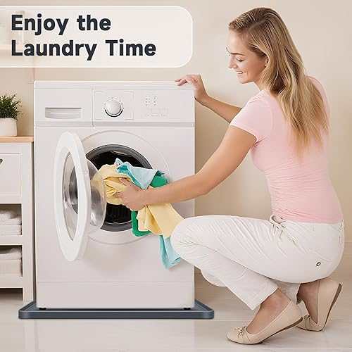 Miniatura 2 de Paquete de 2 tapetes de silicona para lavadora de drenaje de lavadora, bandeja de drenaje gris de 27 x 27 pulgadas, antideslizante, antivibración