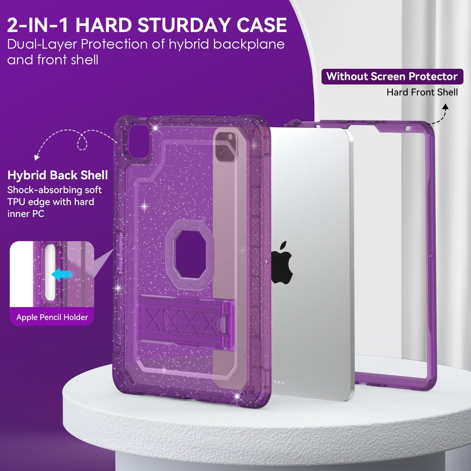 ZoneFoker for iPad Pro 12.9 Case 6th/5th/4th/3rd Generation 2022/2021/2020/2018, 12.9 Inch iPad Pro Case Cover with Pencil Holder, Purple Glitter
