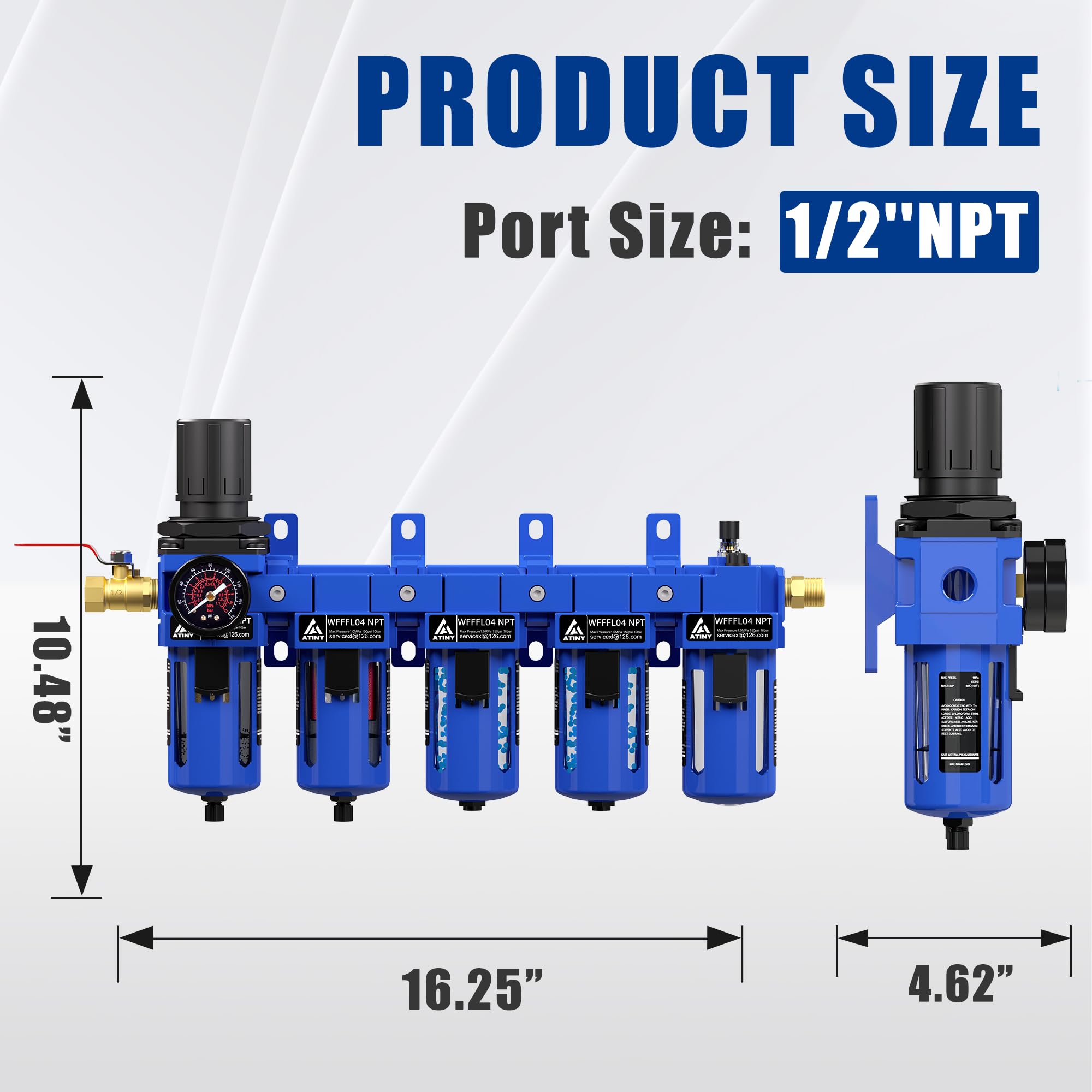 1,3 cm NPT 5-stufiger Luftfilter-Regler, Schmierstoff-Kombination, Luftregler und Wasserabscheider, Luftkompressor-Wasserabscheider, Blau