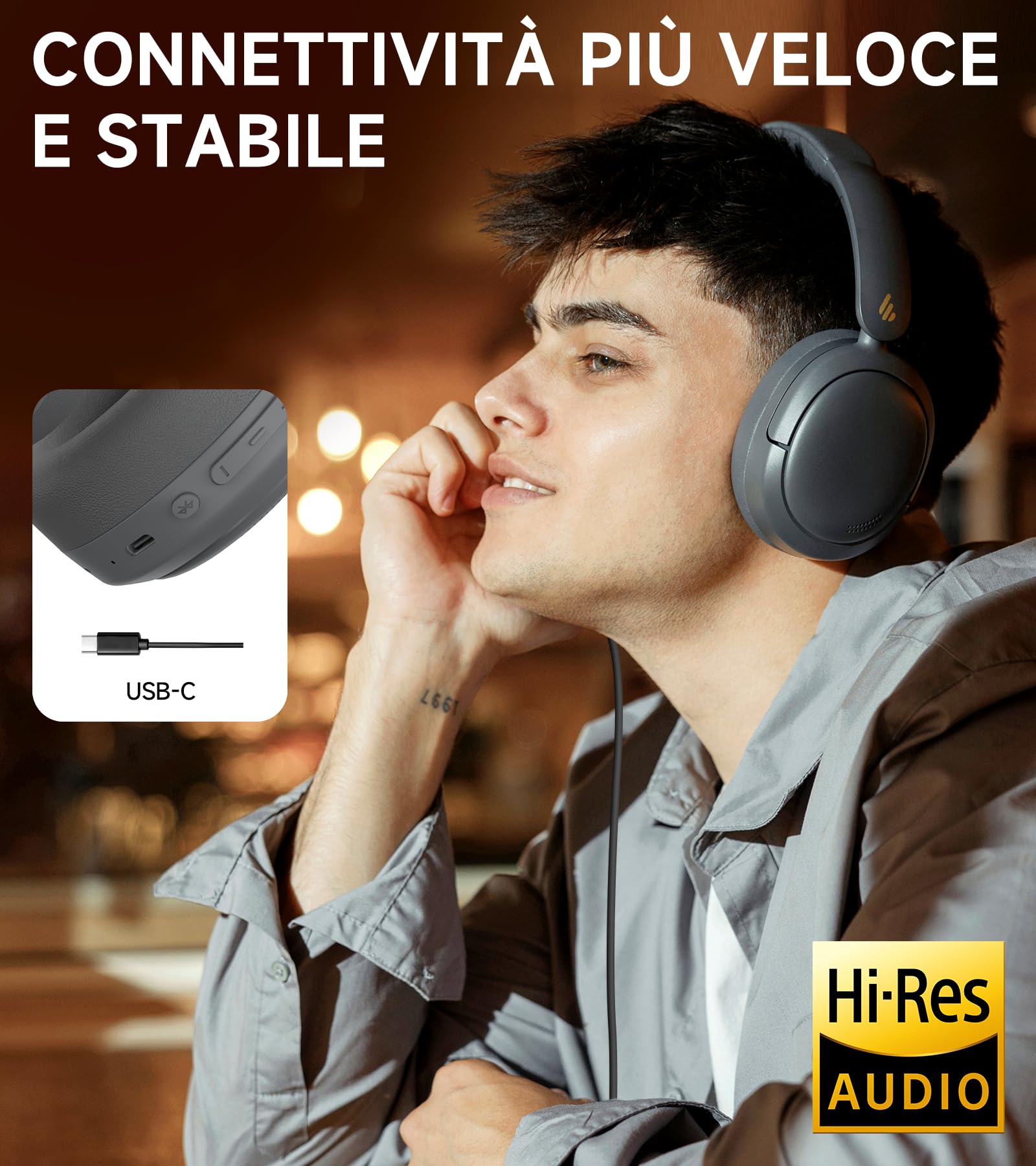 Edifier W800BT Pro Cuffie Cancellazione Attiva del Rumore Ibrida, Bluetooth 5.4, Hi-Res Audio, Riduzione del Rumore delle Chiamate AI, 45 Ore Autonomia, Ricarica Rapida, Pieghevole - Grigio