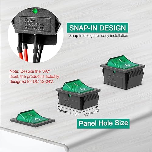 Vista 17 de QTEATAK 2 unids AC 20A/125V 15A/250V DPST 4 pines 2 posiciones ON/Off Boat Rocker interruptor de palanca con luz LED roja