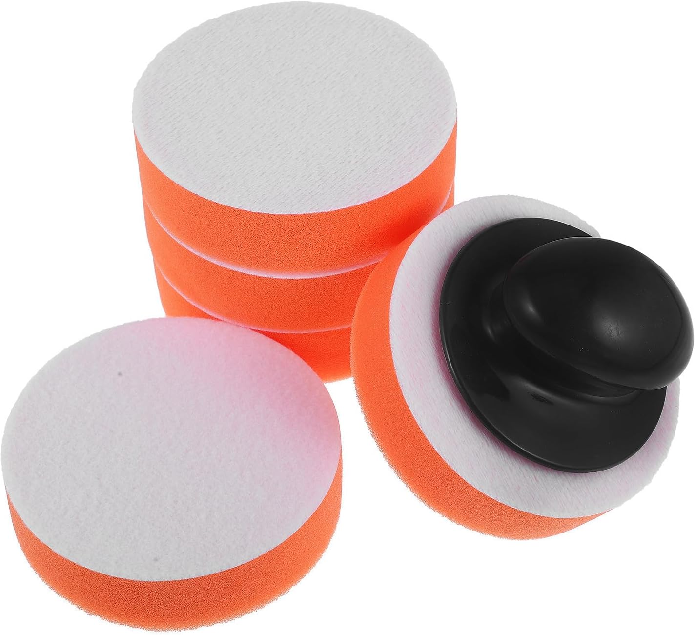 Car Waxing Tool Kit 6pcs with Handle, 4-inch Round Sponge Buffing Pads for Vehicle, Professional Auto Wax Applicator Pads, No Burrs, Sturdy Plastic Material, for Car Polishing