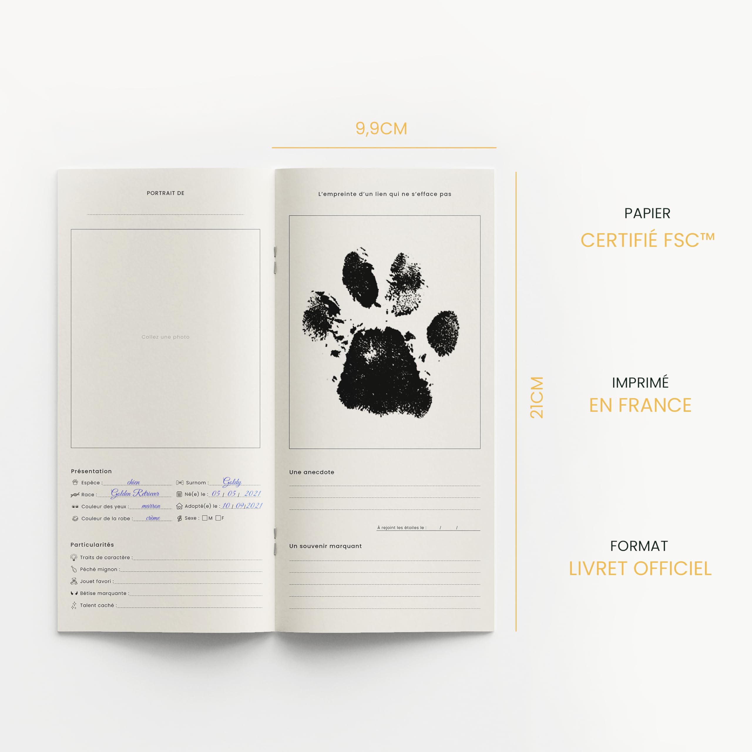 Livret de Famille Animalier, Fabriqué en France, Kit Empreintes Inclus Sans Danger, Souvenir Unique et Intemporel pour Animaux, Compatible Toutes Espèces. (Classique (4 animaux) + 1 kit empreintes) - 5