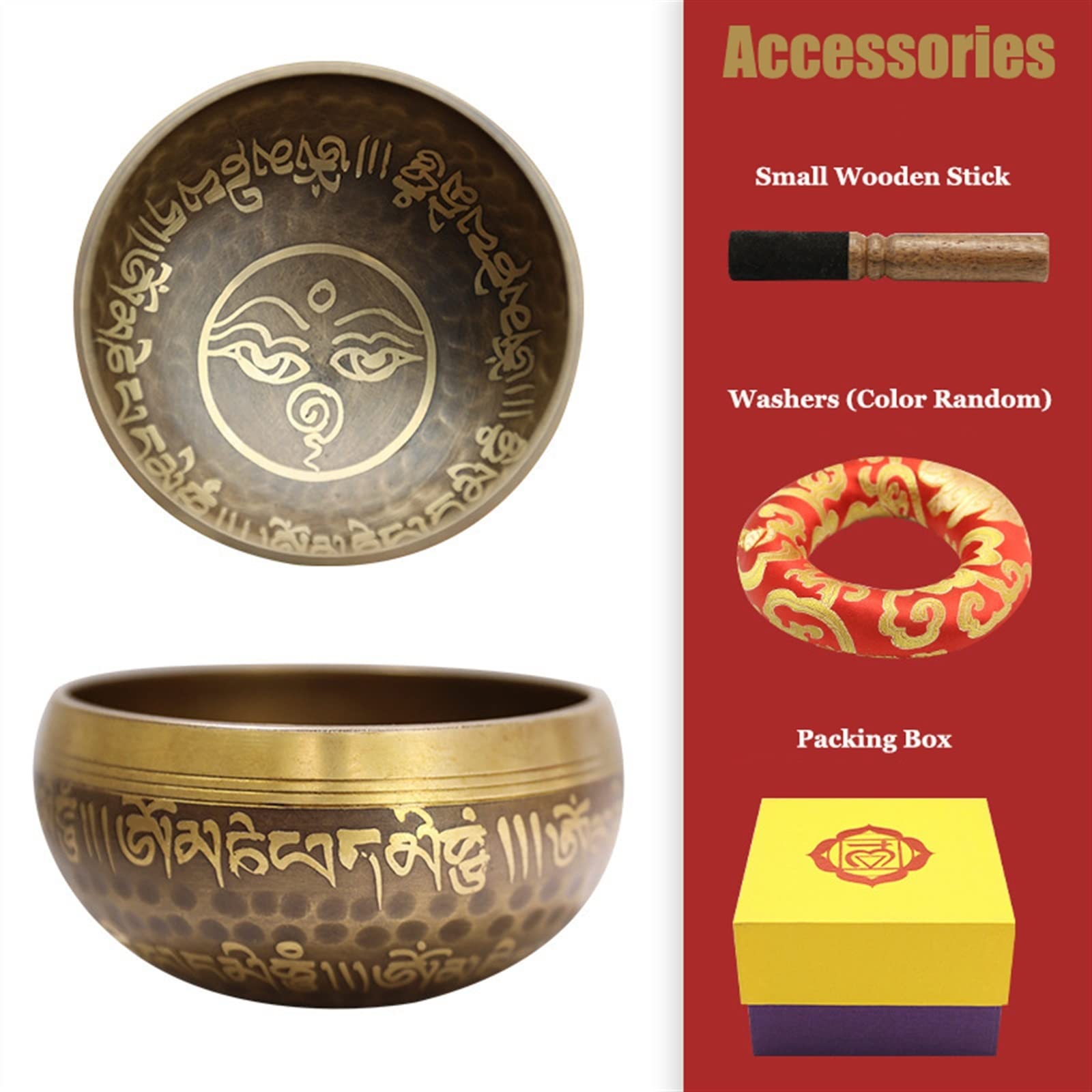 Campana tibetana, set di campane tibetane, con vassoio in seta e bastone in legno, calibro da 9 cm, questa ciotola per canto buddista, ideale per l'editazione dello yoga e la guarigione del suono