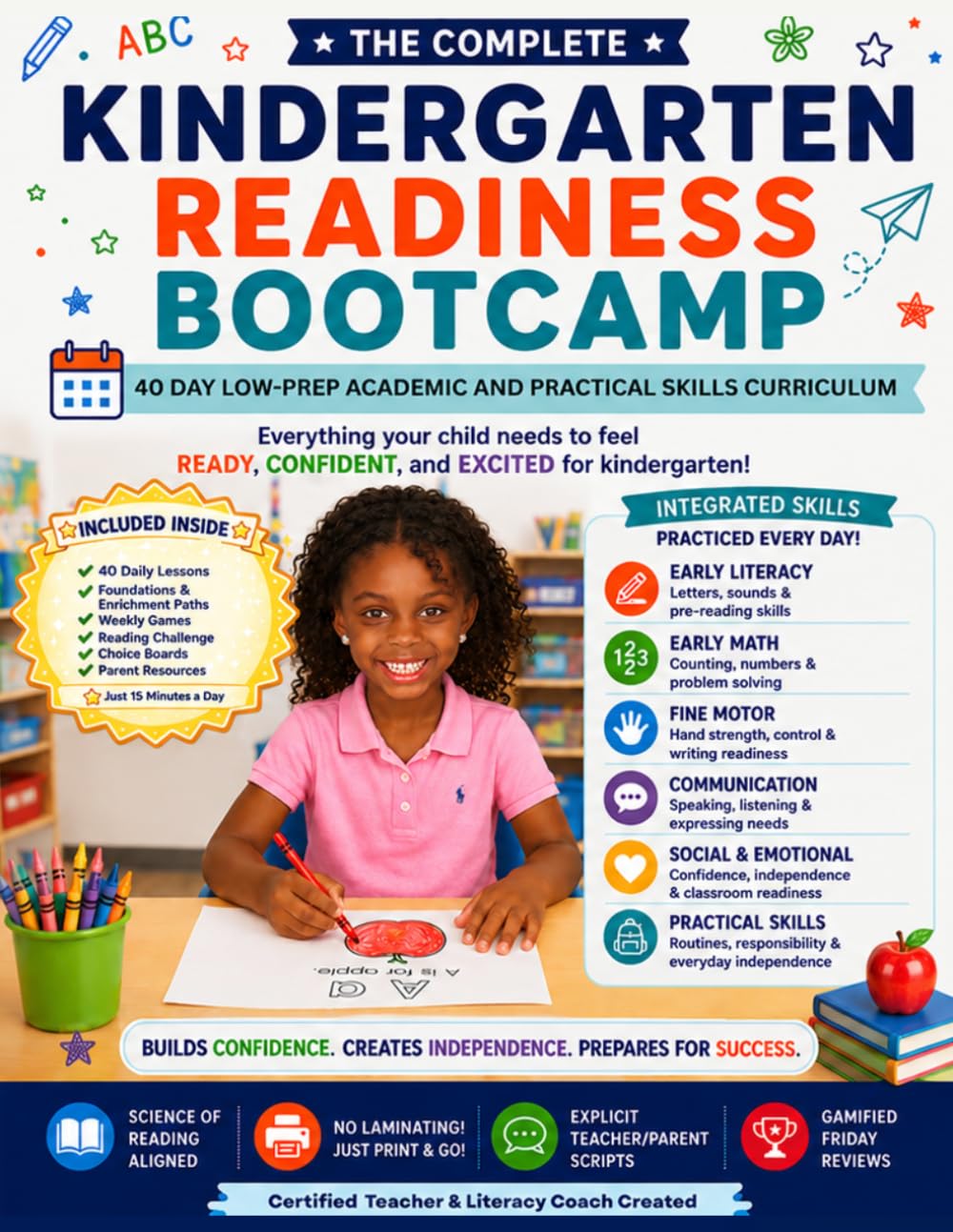 The Complete Kindergarten Readiness Bootcamp: A 40-day Interactive, Scripted Curriculum to Master Early Reading, Math, and the Critical Behavioral, ... Fine Motor Skills for Whole-Child Development