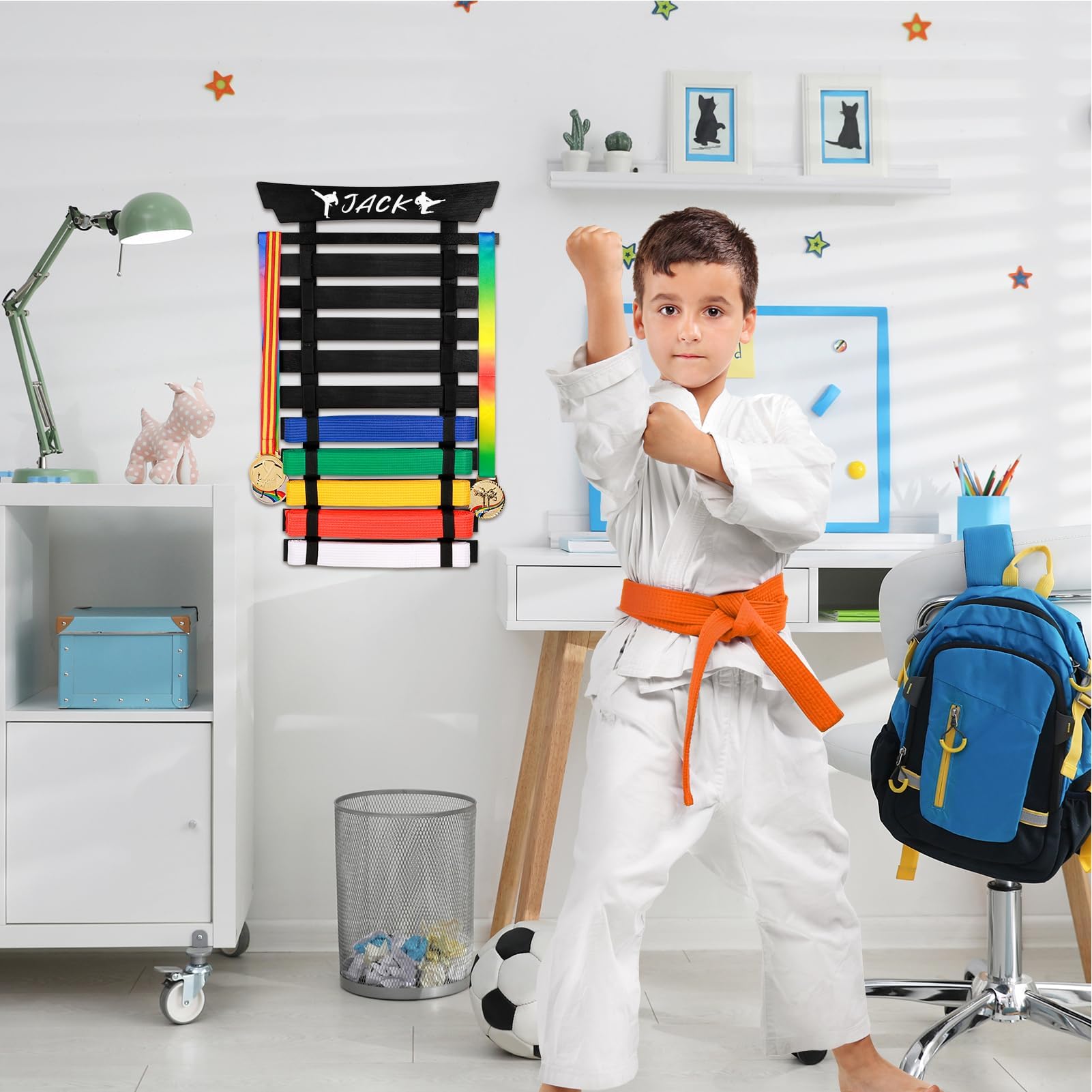 Espositore per Cintura da Karate, 10 Pezzi, Colore: Nero