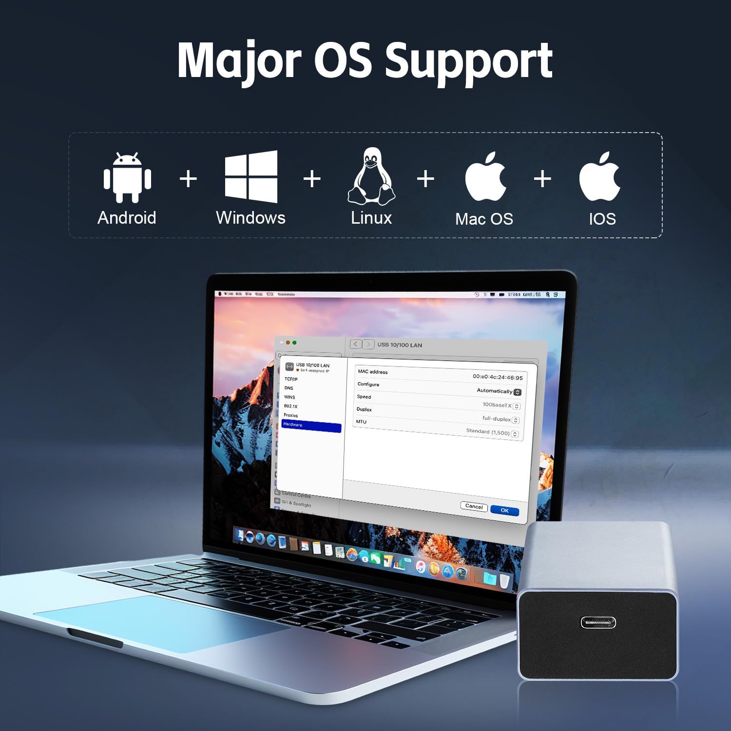 Adattatore di rete Gigabit PoE, IEEE802.3af/at POE a tipo C, con ricarica da 22 W, uscita USB C 5 V/3 A o 9 V/2,22 A, adattatore per auto con Ethernet, dati di trasmissione e alimentazione per