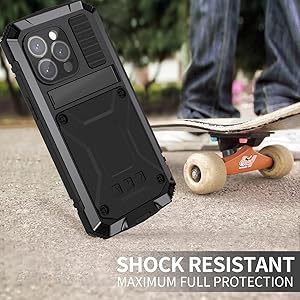Simicoo Compatible with iPhone 15 Plus Metal Case with Screen Protector Camera Protector Military Rugged Heavy Duty Shockproof Case with Metal Kickstand Full Body Tough Dustproof Case(Black)