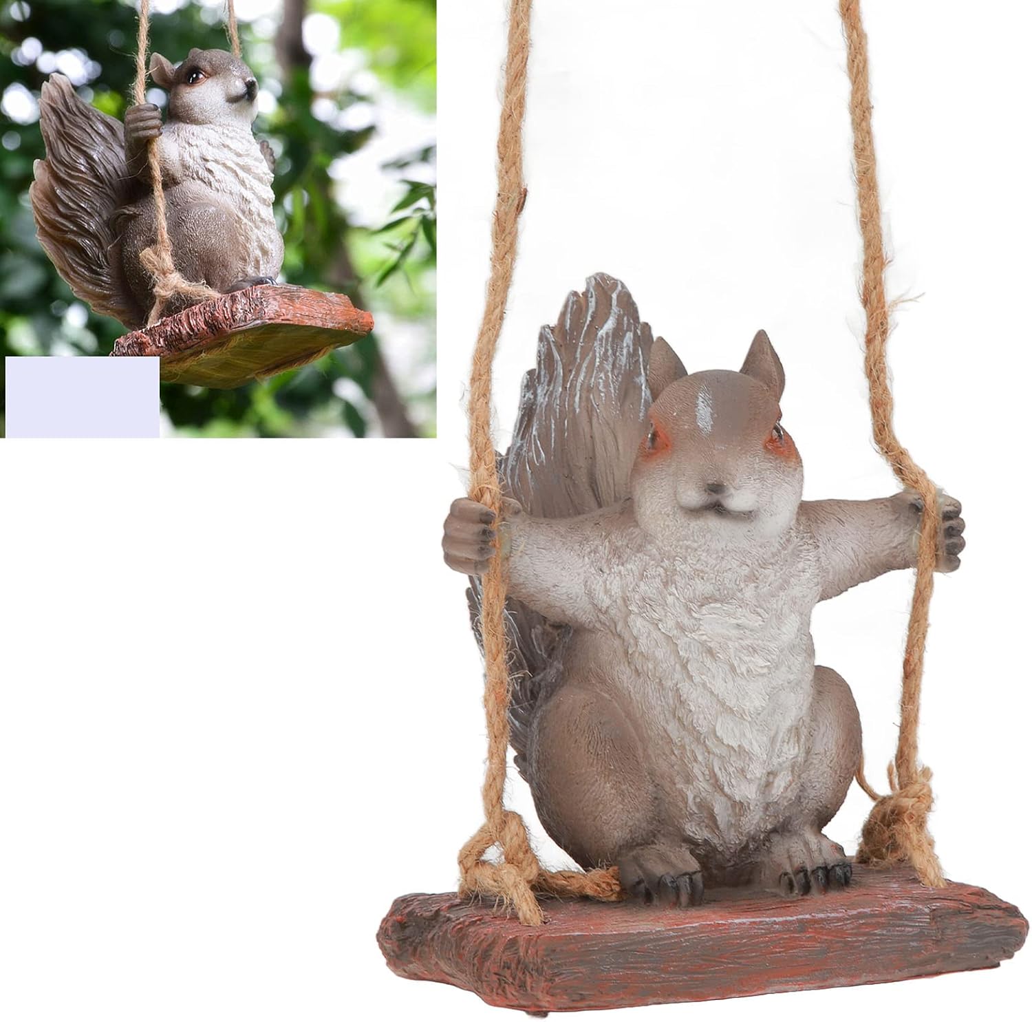 HERCHR Outdoor Decor, Indoor Outdoor Cute Hanging Swing Squirrel Design Resin Decor Hanging Decoration for Yard Landscape Tree Decorations(Gray)