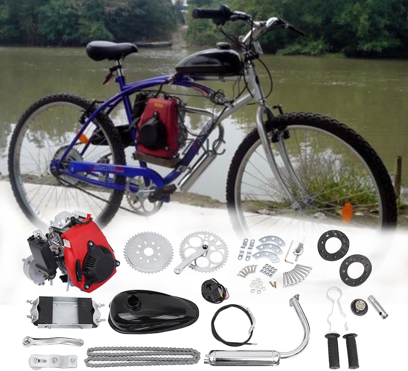 Samger 49cc 4 Stroke Pedal Cycle Petrol Gas Motor Kit Engine Bicycle Conversion Kit for Motorized Bike