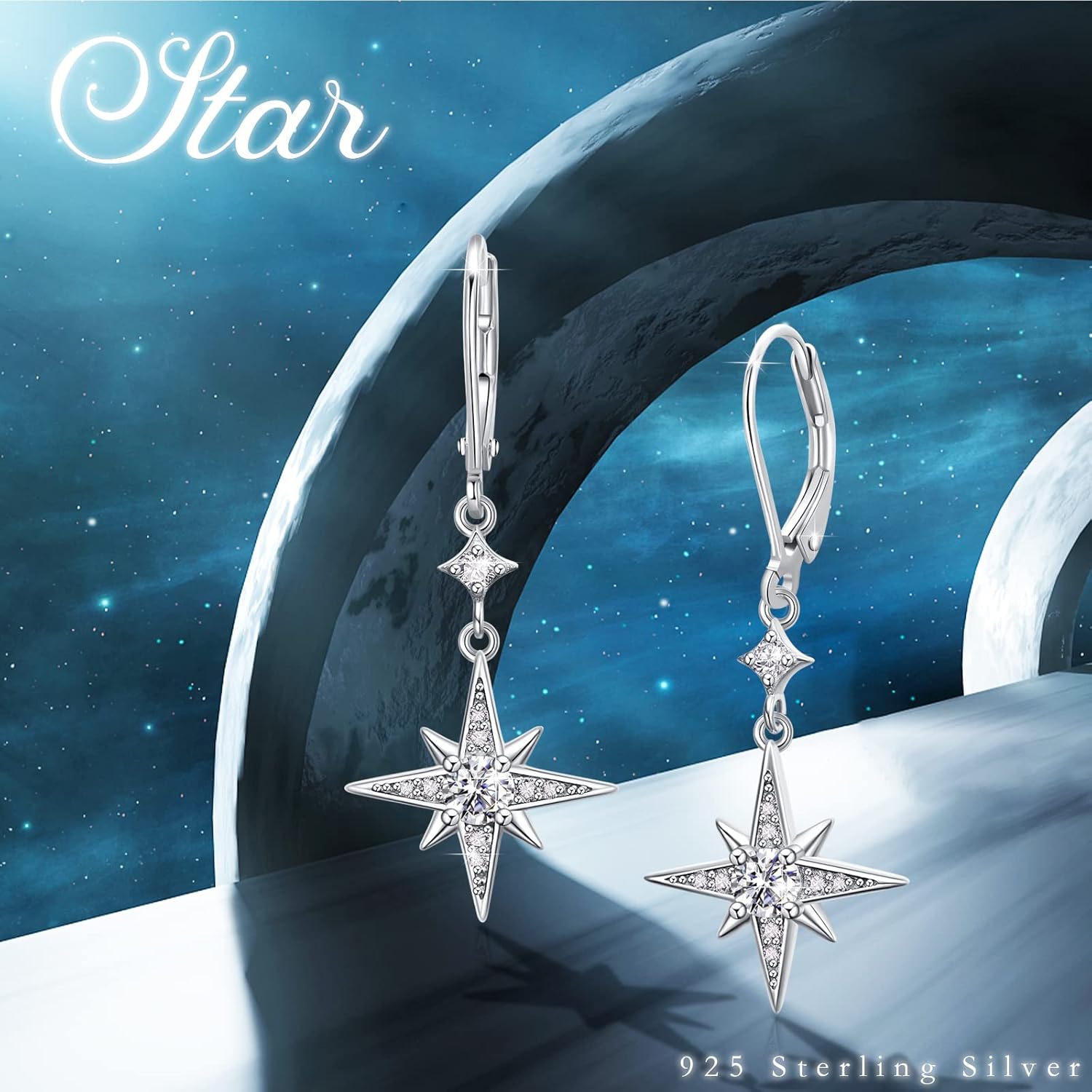 Star Earrings for Women 925 Sterling Silver Star Dangling Drop Earrings with Moonstone/Zircon Jewelry Gifts for Women - Image 6
