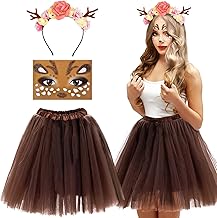 Vibbang Women's Reindeer Costume with Fresh Flowers and Tutu Skirt - Deer Dress for Carnival, Halloween, Cosplay, Party and Birthday Party