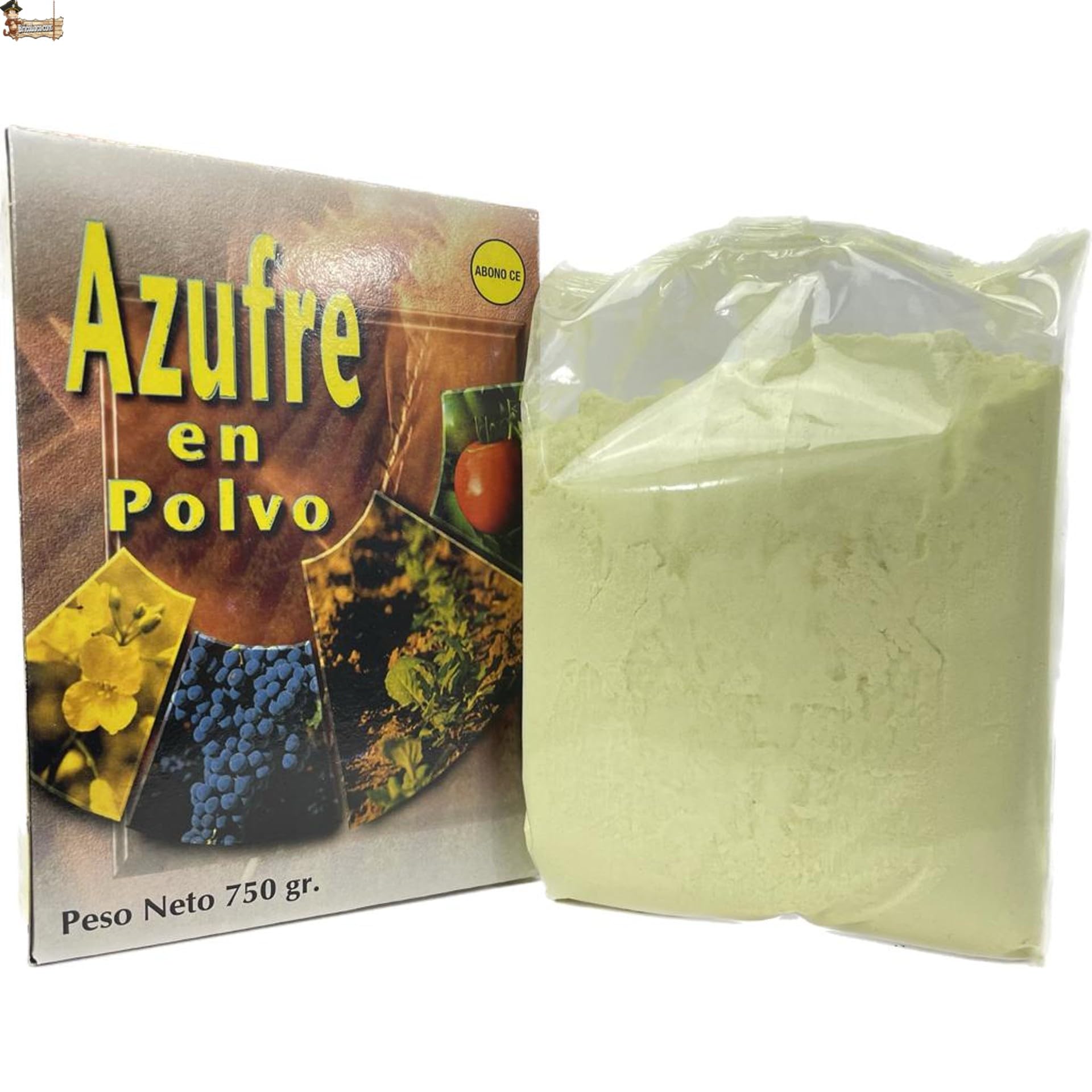BricoLoco Azufre en Polvo espolvoreo. Anti oídio Plantas. Abono, Fertilizante, fungicida acaricida contra Hongos en Vid, Olivo, cítricos, hortalizas, Rosales y Ornamentales. 750 Gramos. (3)