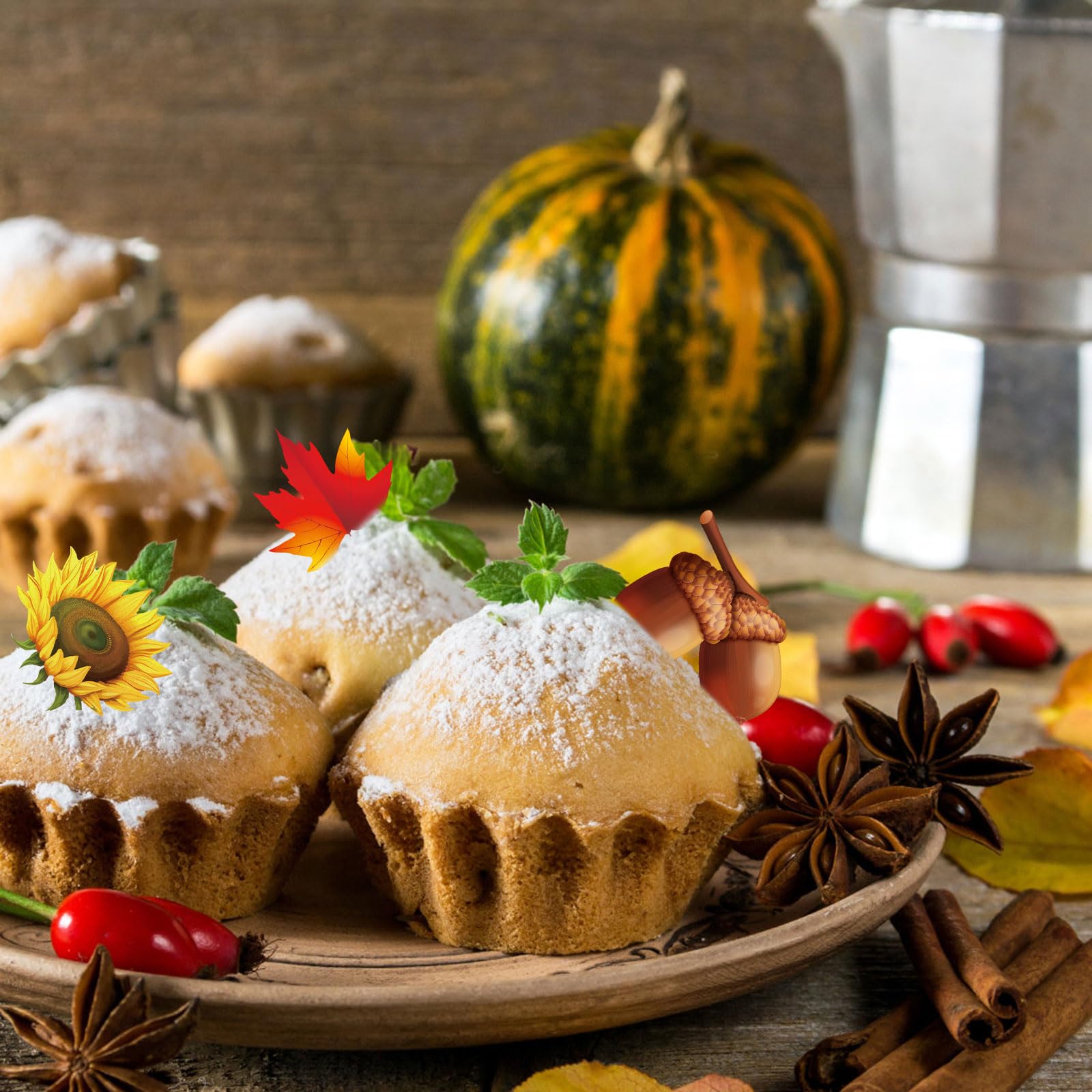 280pcs Edible Fall Cake Decorations, Edible Sunflower Fall Leaf Pumpkin Cupcake Toppers Autumn Edible Cake Decors for Baking Food Thanksgiving Party Supplies(40 Styles)