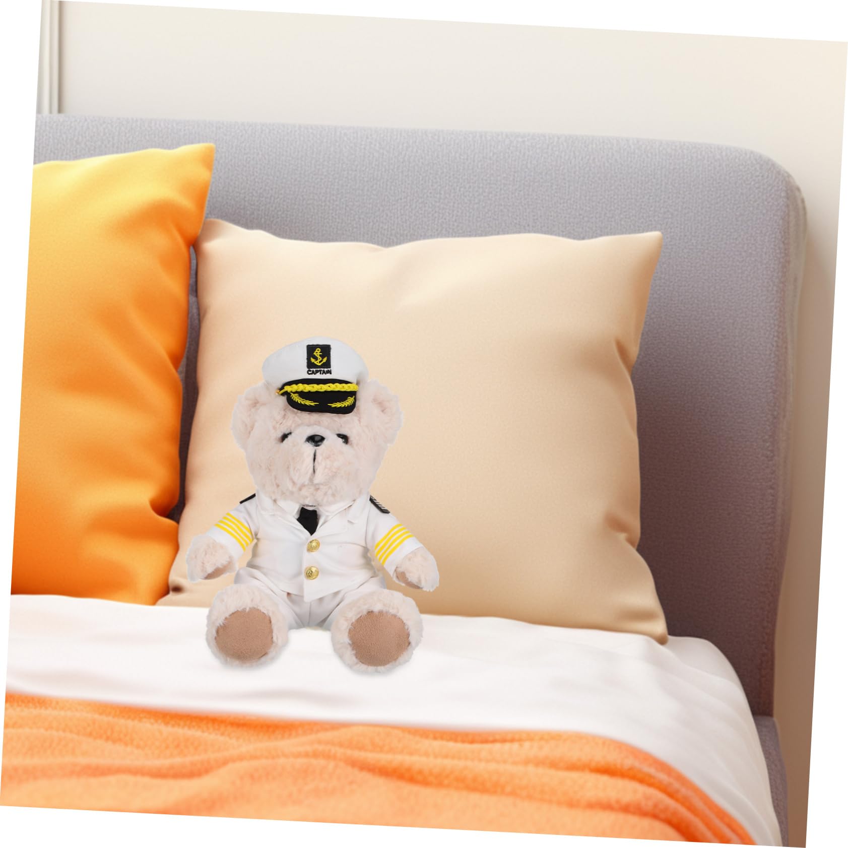 Abaodam Piccolo Peluche Orso Capitano, Bambola di Peluche Beige in Morbido Cotone Pp, Tenero e Soffice, per Decorazioni e Foto