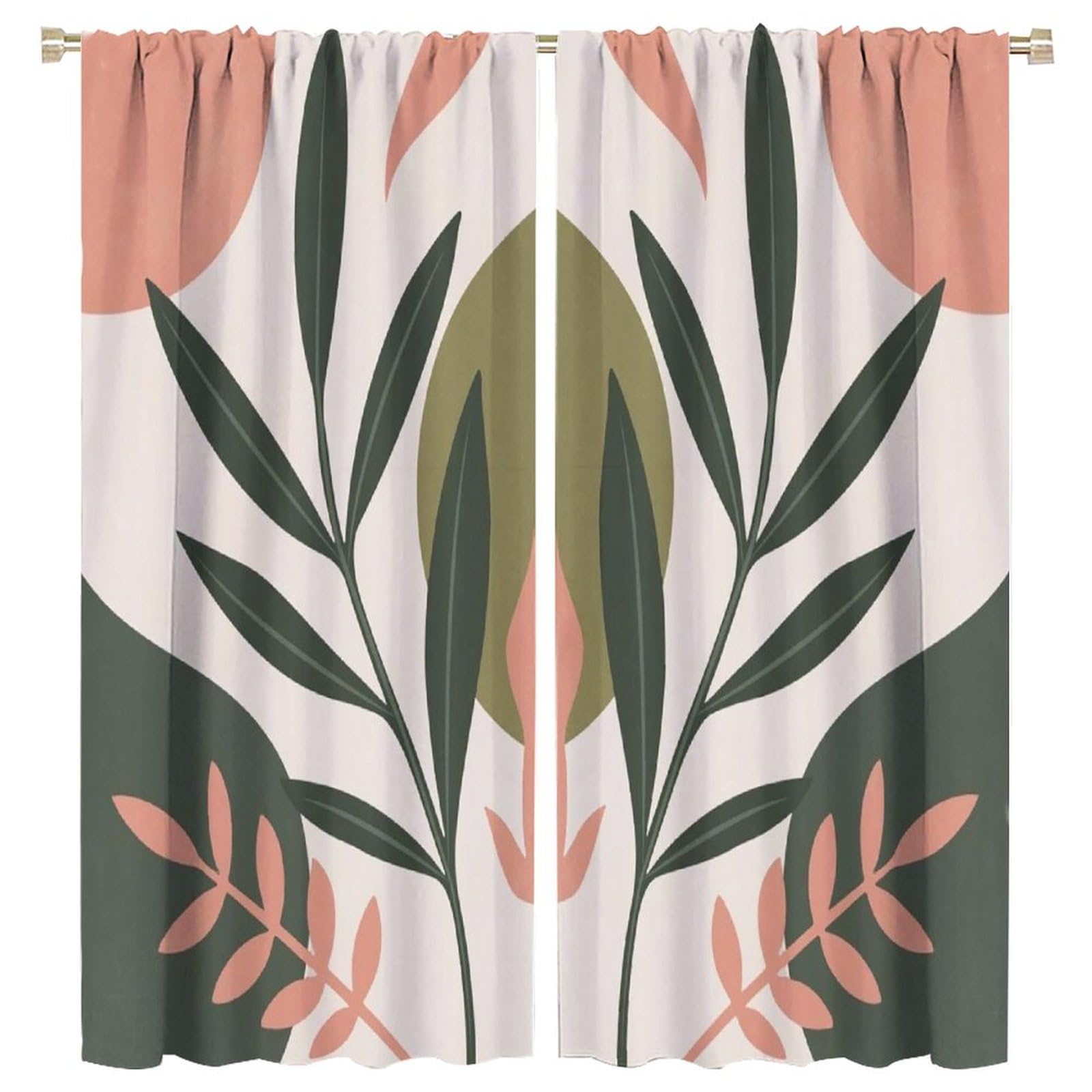 Mid Century Boho Curtains Aesthetic Abstract Modern Curtains Rod Pocket Bohemian Arch Leaves for Home Kitchen Livingroom Coffee Room Curtains Window Drapes 2 Panels 63x72in