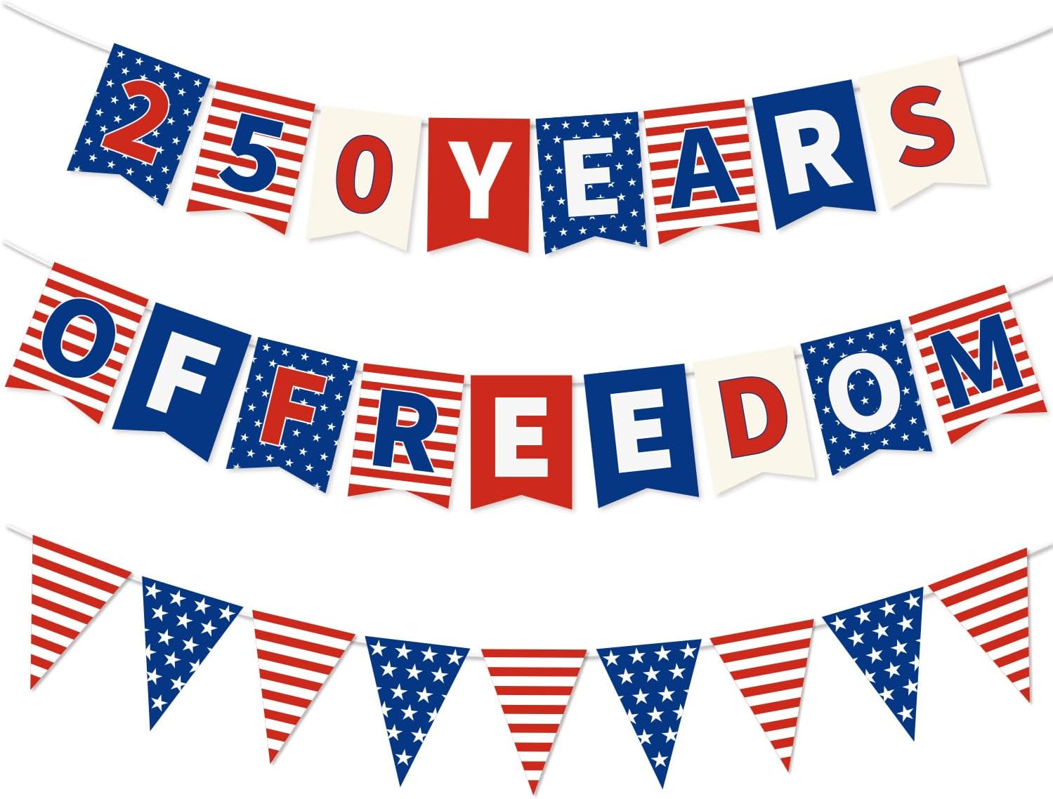 4th of July Decorations - USA 250th Anniversary - Independence Day Glitter Banner Set, 250 Years of Freedom Patriotic Party Supplies, Banners for 2026 Celebration