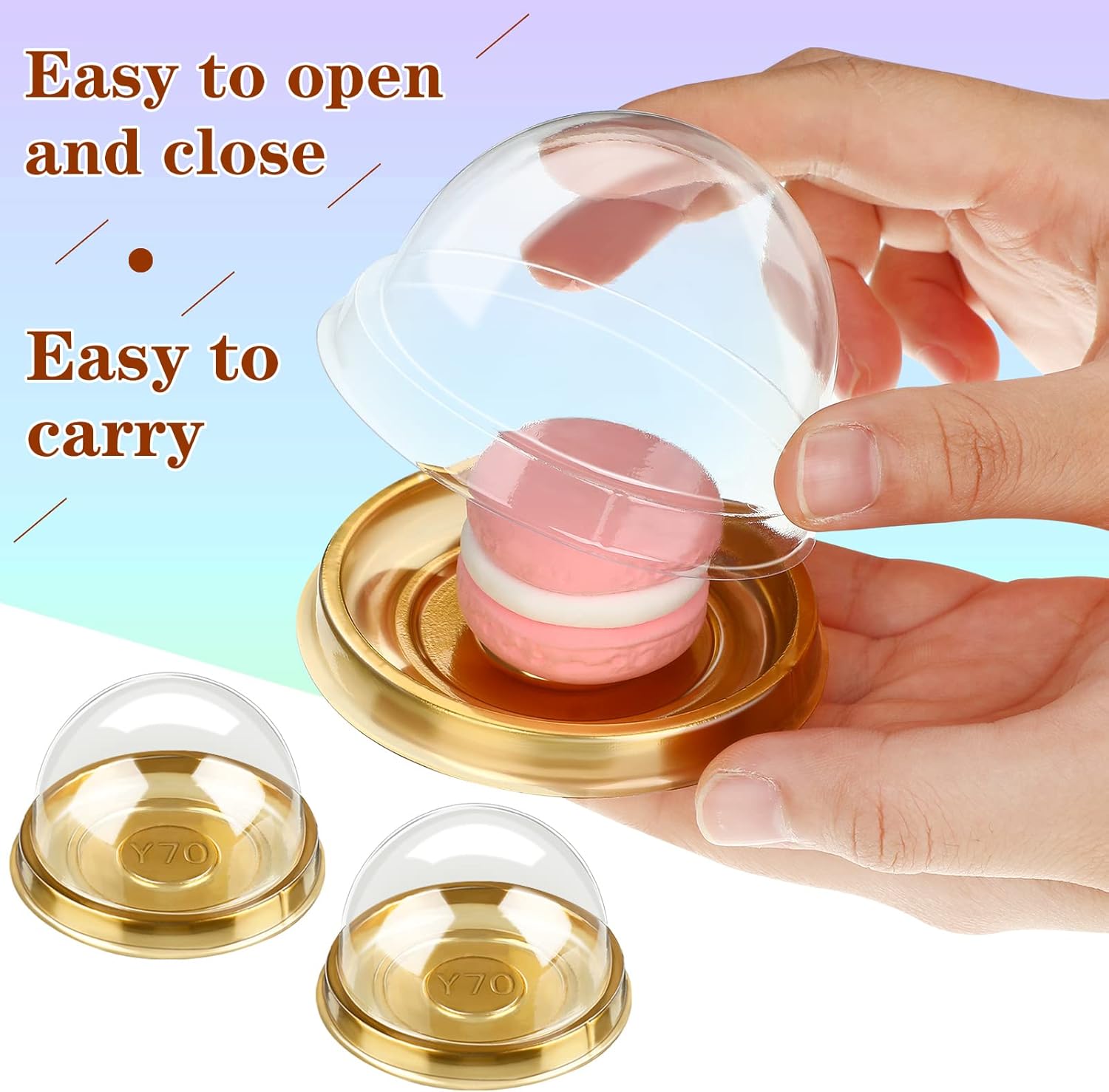 Patelai 200 Pcs Mini Cupcake Boxes Containers Clear Plastic Muffins Cheese Pastry Containers with Dome Lids for Wedding Birthday Party Gifts Supplies, 2.87 x 2.87 x 1.97 Inch (Gold)