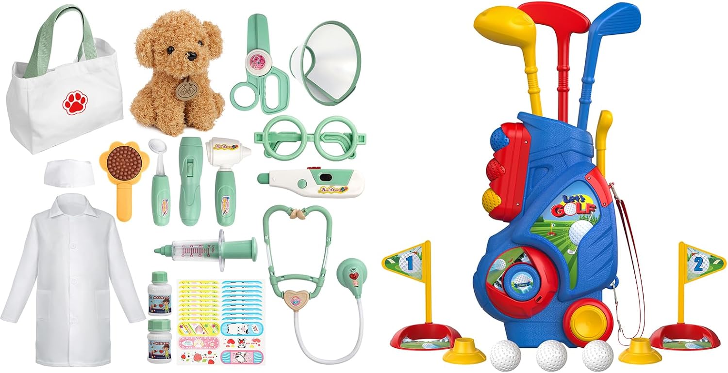 Liberry Toys for 2 3 4 5 Year Old Boy Girl Hallowmas Christmas Birthday Gift Toddler Golf Set and Doctor Kit for Toddlers
