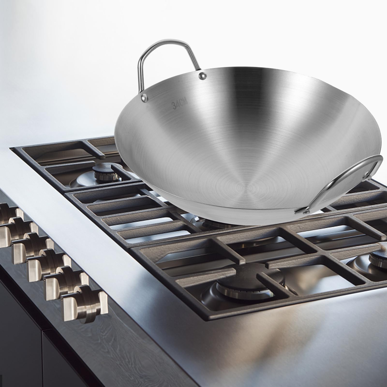 COLLBATH Woks Double Poignées Poêles à Frire en Acier Inoxydable et Robuste Résistants la Corrosion, Vie Quotidienne et Cuisson Feu Ouvert