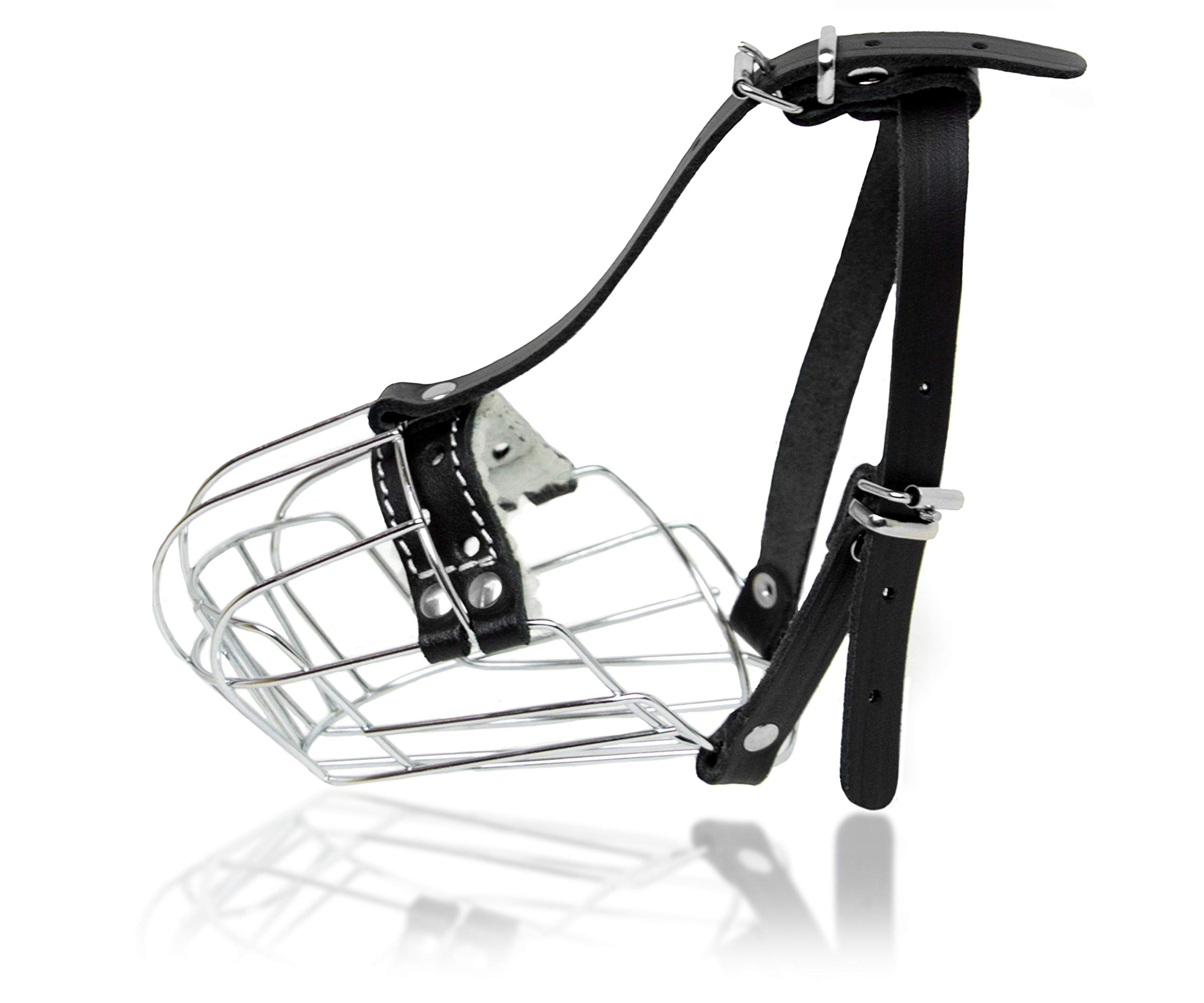 Bozales de Metal Cromado para Perros, Correas de Cuero Ajustables (№1) La Circunferencia es de 16,8-19,8 cm, la Longitud es de 6,4-6,9 cm