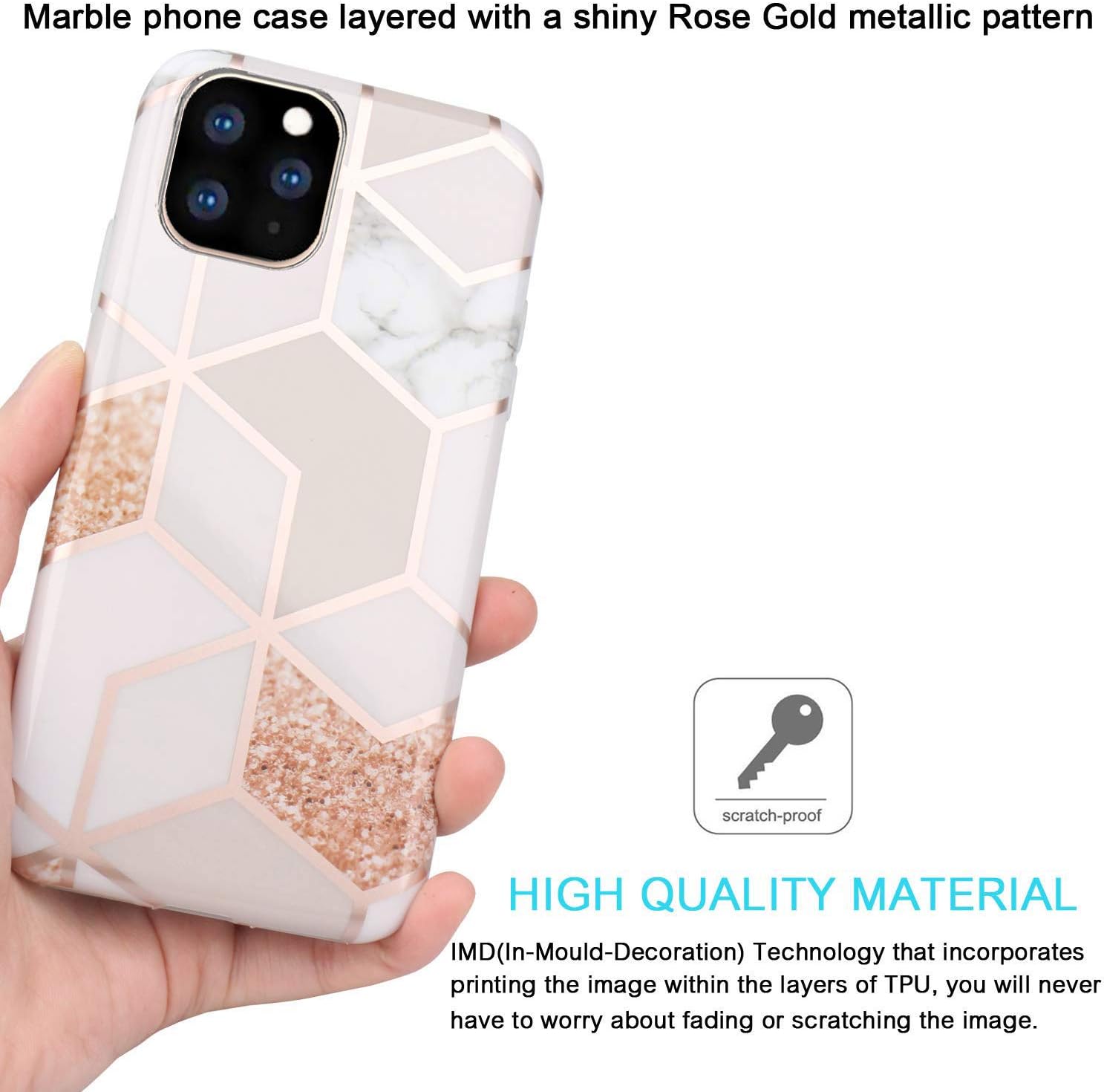 JAHOLAN iPhone 11 Pro Case Bling Glitter Sparkle Marble Design Clear Bumper TPU Soft Rubber Silicone Cover Phone Case for iPhone 11 Pro 5.8 inch 2019 - Rose Gold