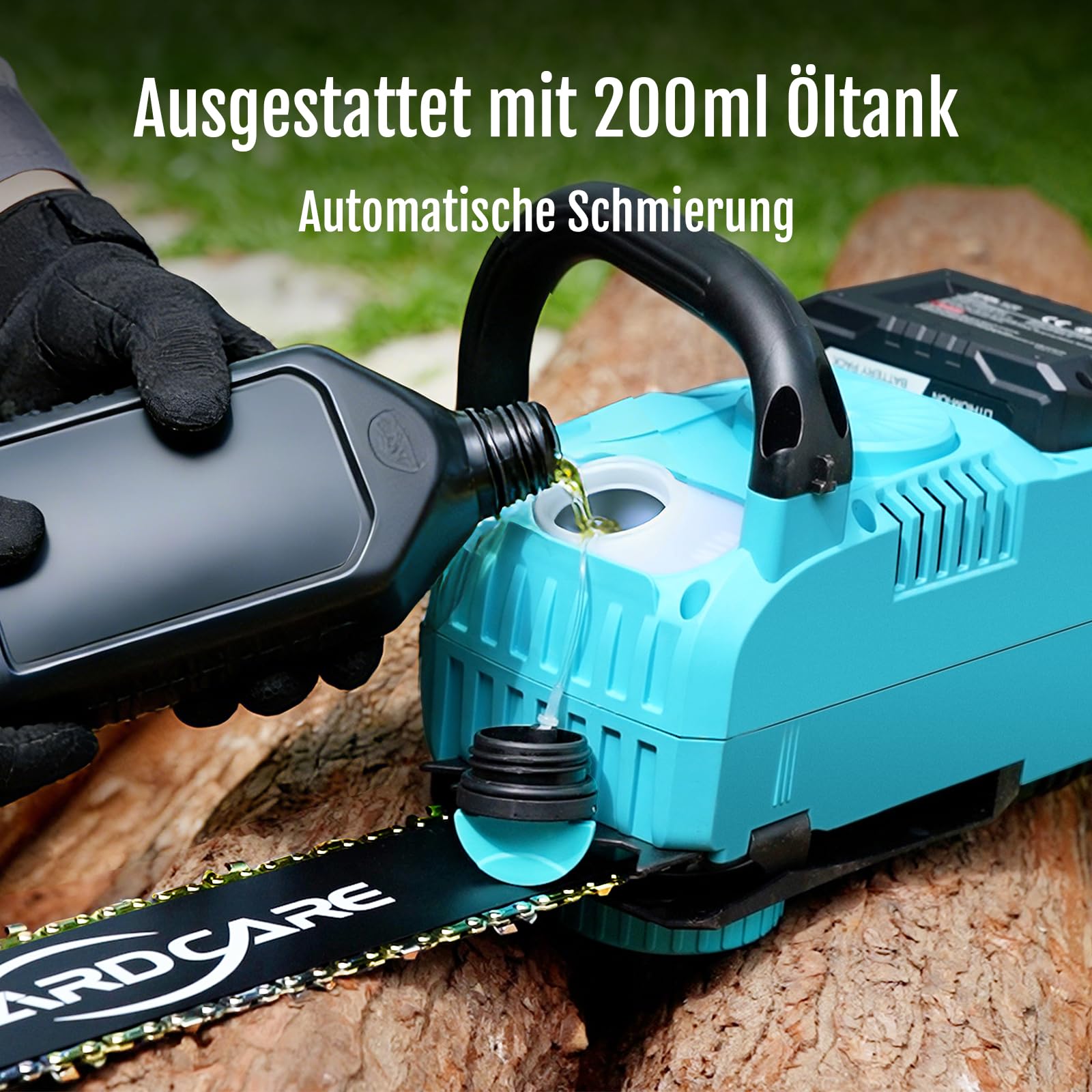 YARDCARE Akku-Kettensäge 16 Zoll, 1600 W Brushless-Motor, Kettengeschwindigkeit 21 m/s, mit LED-Display und 2× 4-Ah-Akkus, werkzeuglose Kettenspannung und automatische Schmierung
