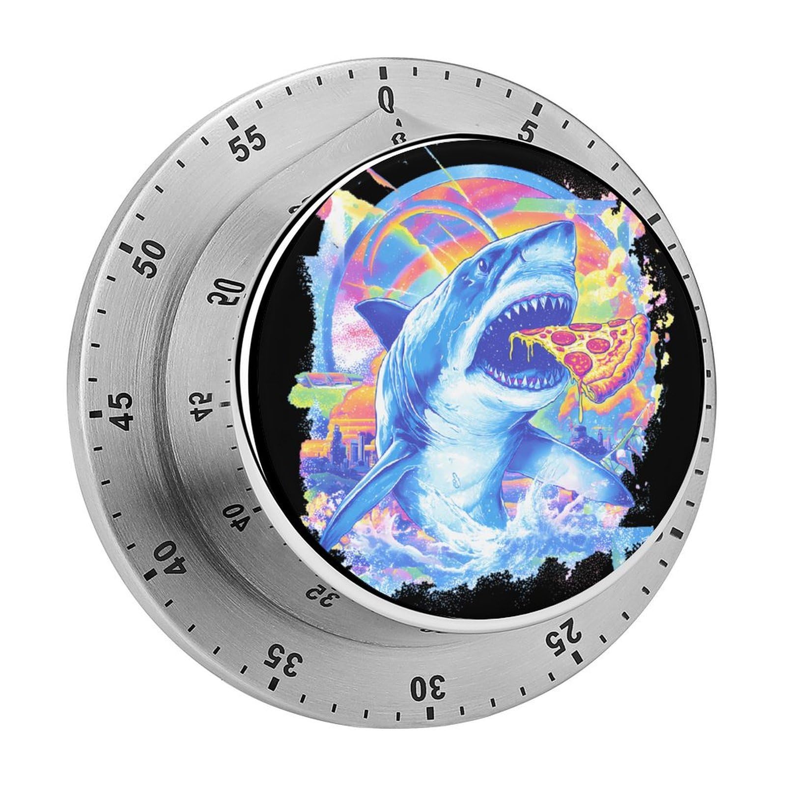 Shark Eating Pizza Mechanical Timer with Alarm for Kitchen Cooking Productivity Stainless Steel Timers