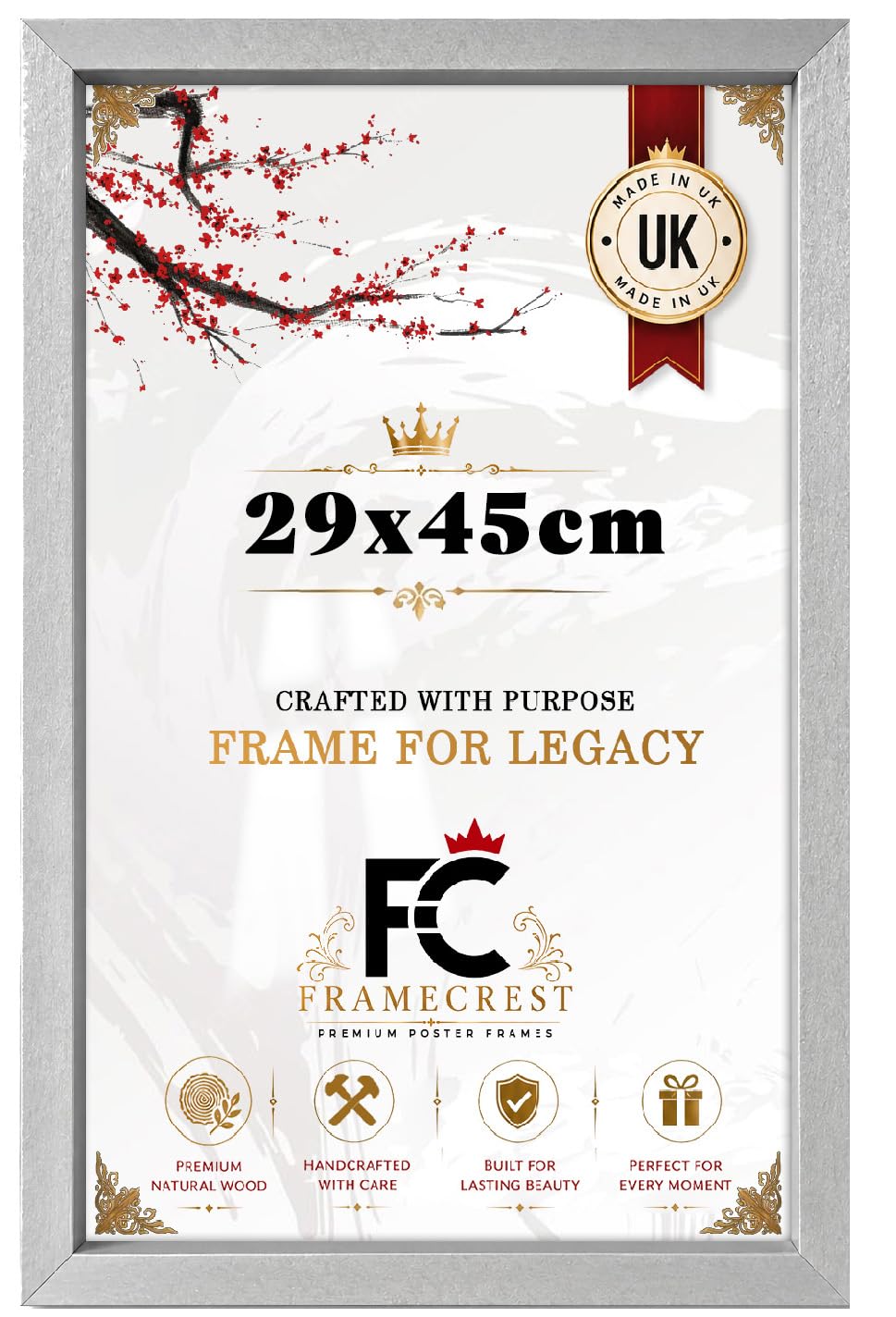 FRAMECREST Premium MDF Poster Frame 29x45cm Size |Solid Engineered Wood | Rectangle Sturdy Frame for Posters, Artwork, and Photos | Wedding, Birthday Christmas -[Silver] — image 1