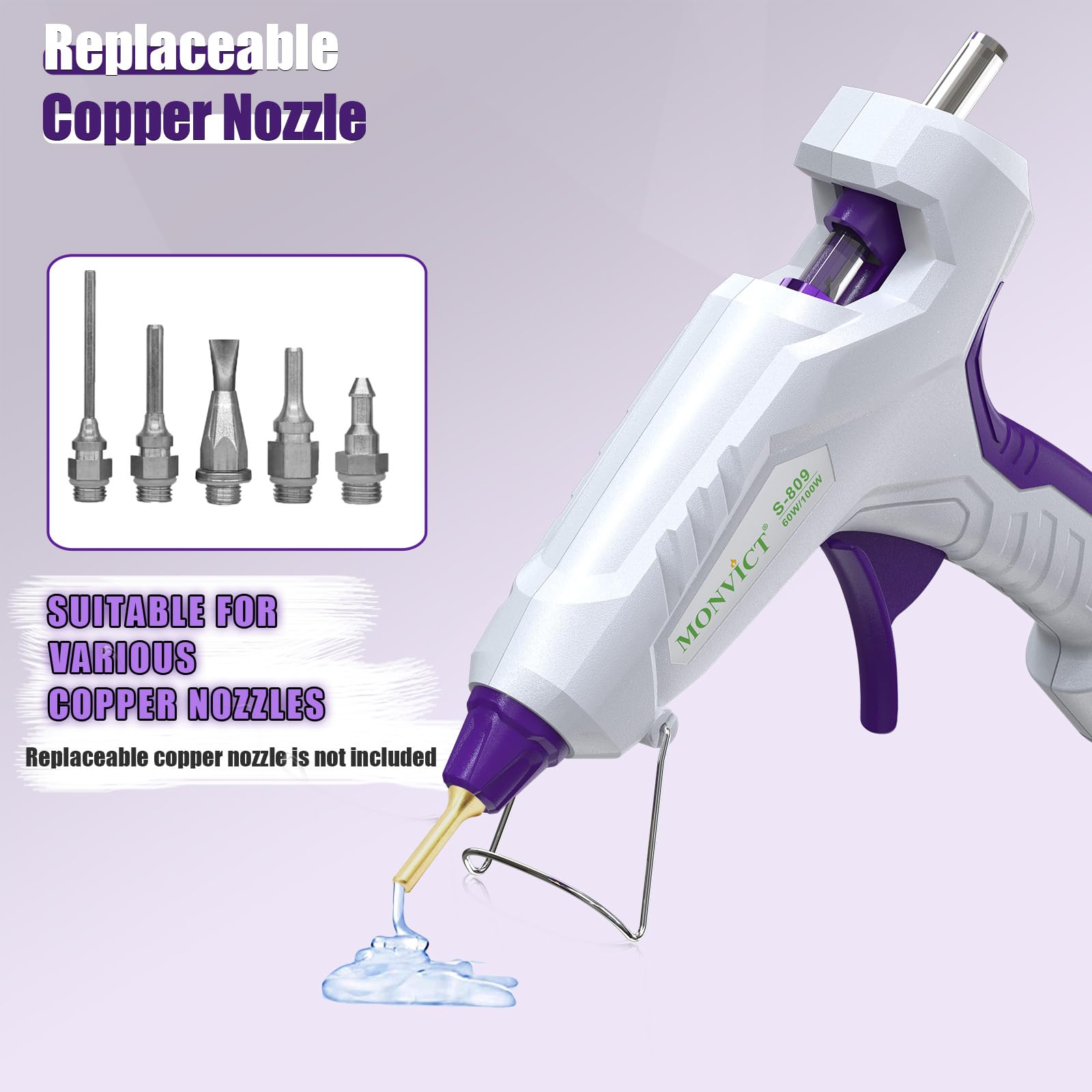 MONVICT - Pistolet à colle chaude pleine grandeur avec 60/100 W et interrupteur marche/arrêt, pistolet à colle industrielle à double température résistant avec 15 bâtons de colle