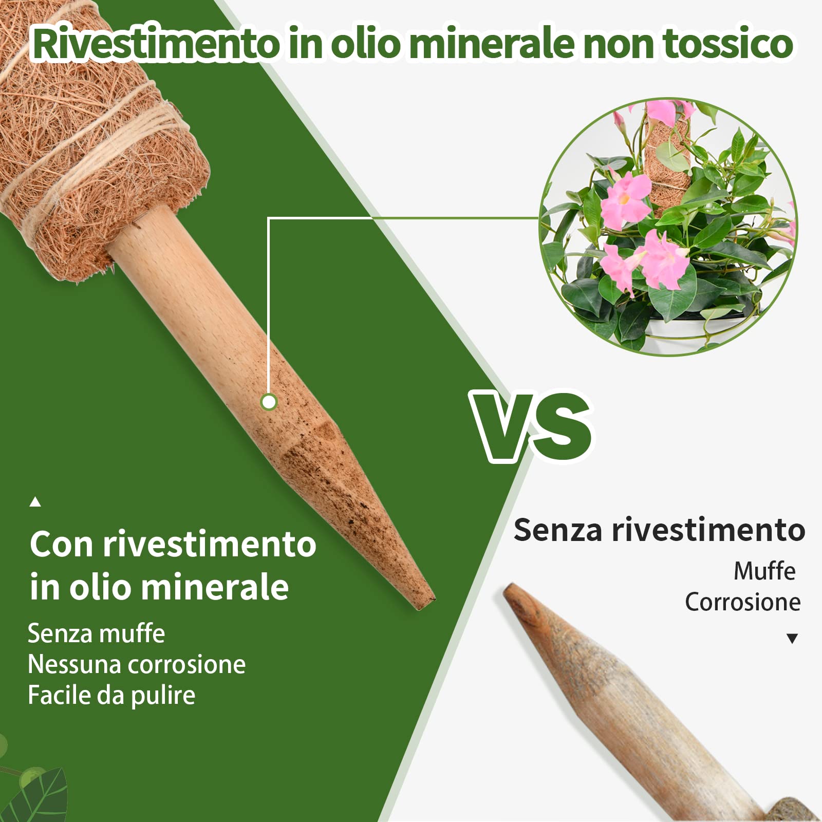 Bastone In Cocco Per Piante Rampicanti 30 Cm | Palo Totem In Fibra Di Muschio | Supporto Per Monstera 2 Pezzi