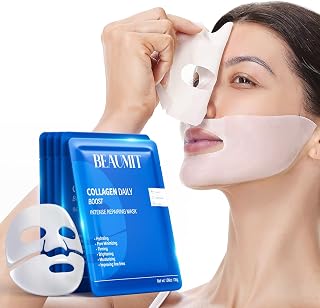 7 Pack Collagen Face Mask Deep Hydrating Overnight Facial Mask with Hyaluronic Acid Moisturizing Skincare Hydrogel Mask for Hydrating, Firming & Brightening