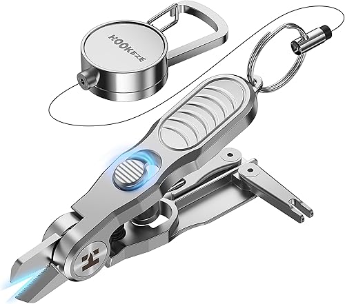 HOOK-EZE 3-in-1 Fishing Line Cutter, Fly Fishing Nippers with Retractors and Knot Tying Tool Accessories, Stainless Steel Braided Line Scissors Clippers for Mono and Fluoro Lines