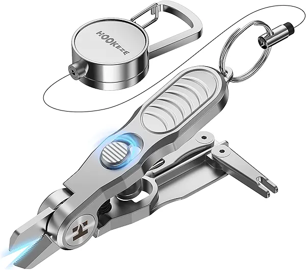 HOOK-EZE 3-in-1 Fishing Line Cutter, Fly Fishing Nippers with Retractors and Knot Tying Tool Accessories, Stainless Steel Braided Line Scissors Clippers for Mono and Fluoro Lines