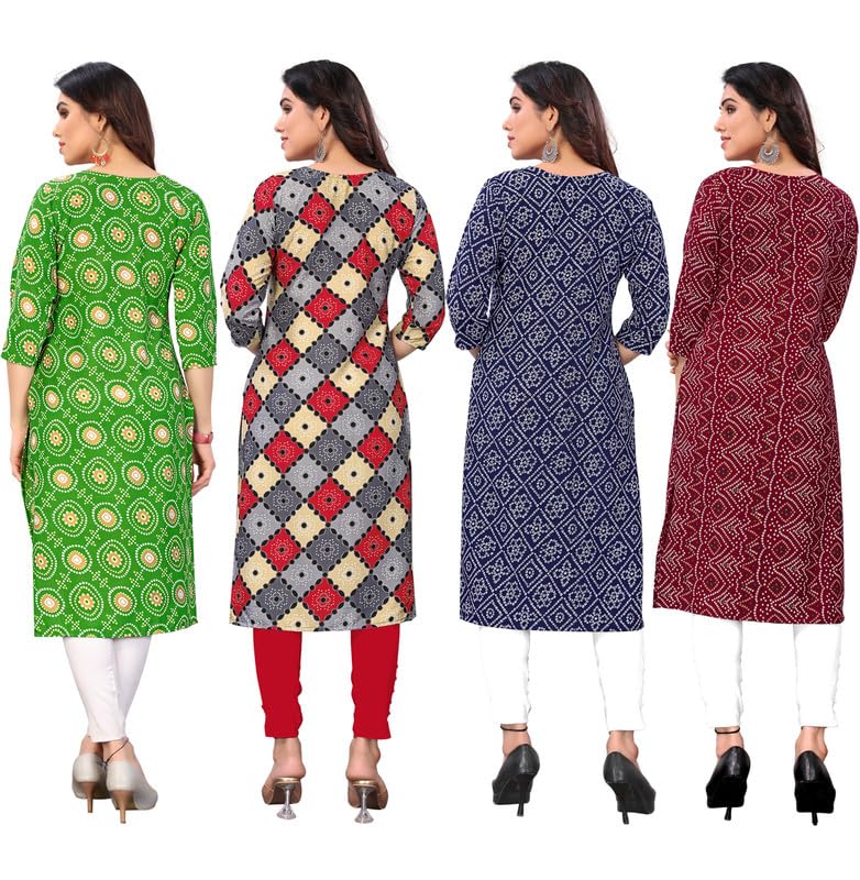 Image of JAKHANA Women's Crepe Printed Casual Straight Calf Length Round Nick Kurta Pack of 4
